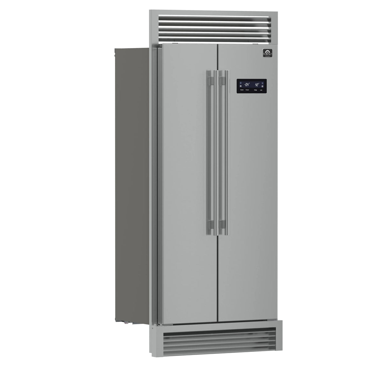 Forno 33-Inch Salerno Side-by-Side Counter Depth Refrigerator 15.6 Cu. Ft. in Stainless Steel with Professional Handle & 4” Decorative Grille (FFRBI1805-37SG)