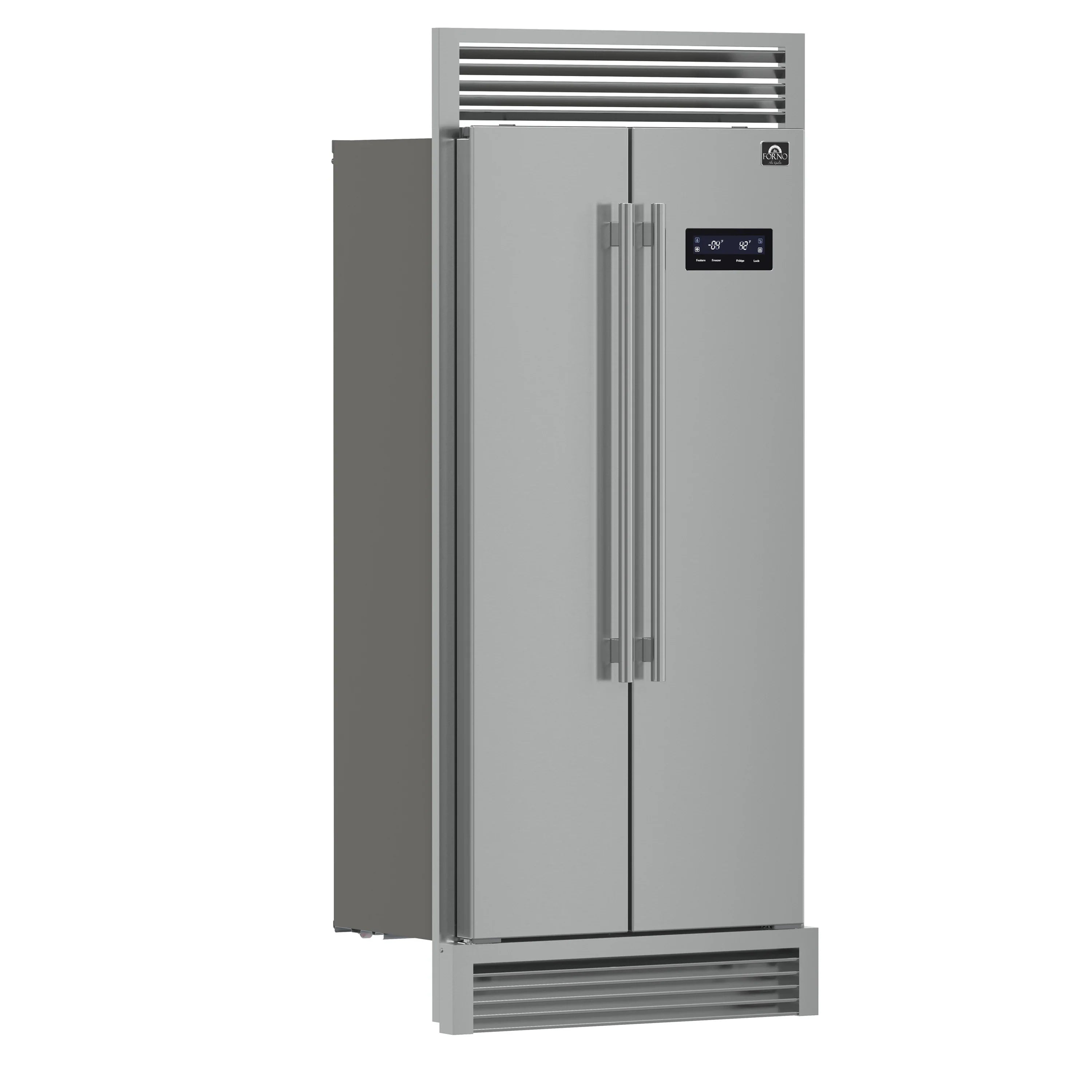 Forno 33-Inch Salerno Side-by-Side Counter Depth Refrigerator 15.6 Cu. Ft. in Stainless Steel with Professional Handle & 4” Decorative Grille (FFRBI1805-37SG)