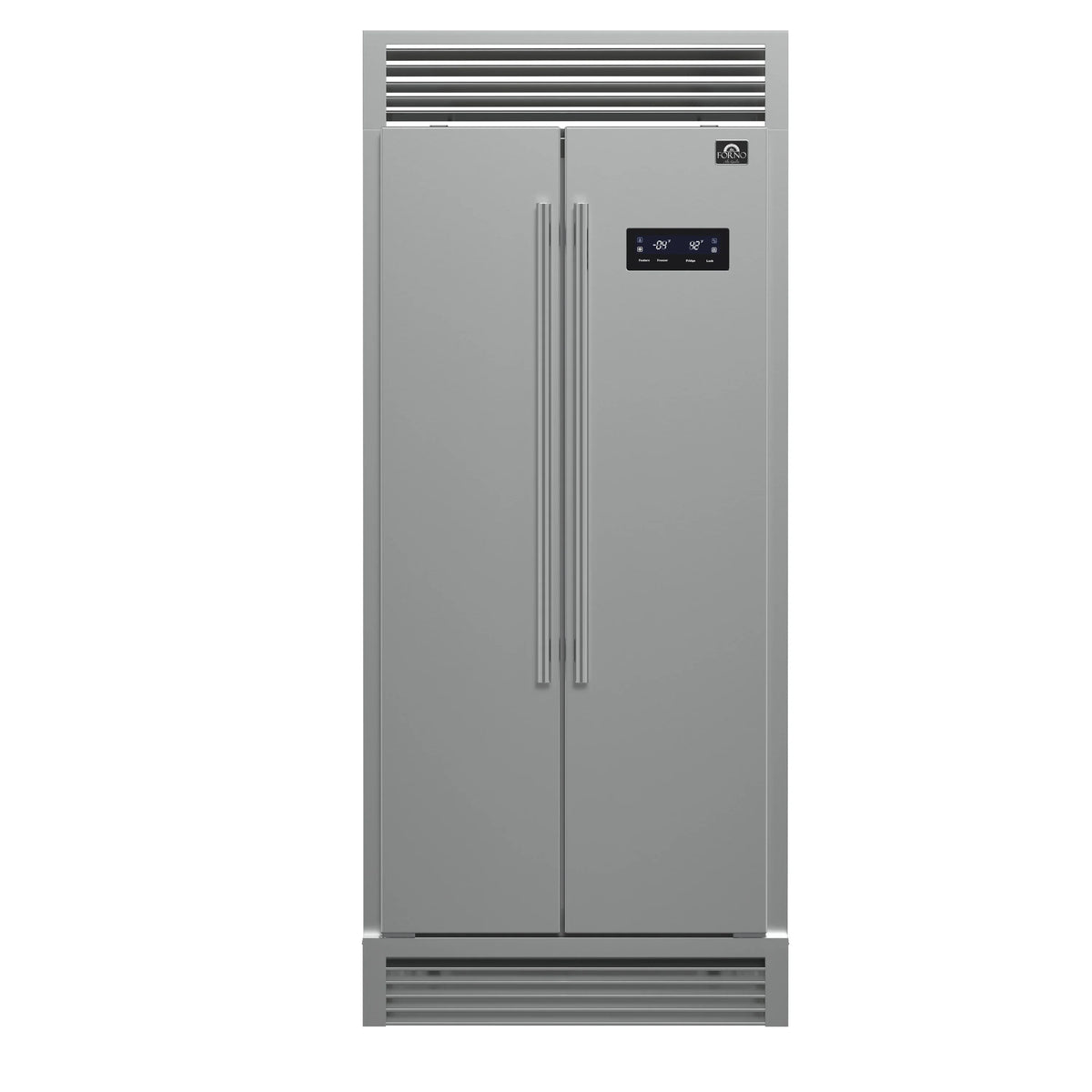 Forno 33-Inch Salerno Side-by-Side Counter Depth Refrigerator 15.6 Cu. Ft. in Stainless Steel with Professional Handle & 4” Decorative Grille (FFRBI1805-37SG)