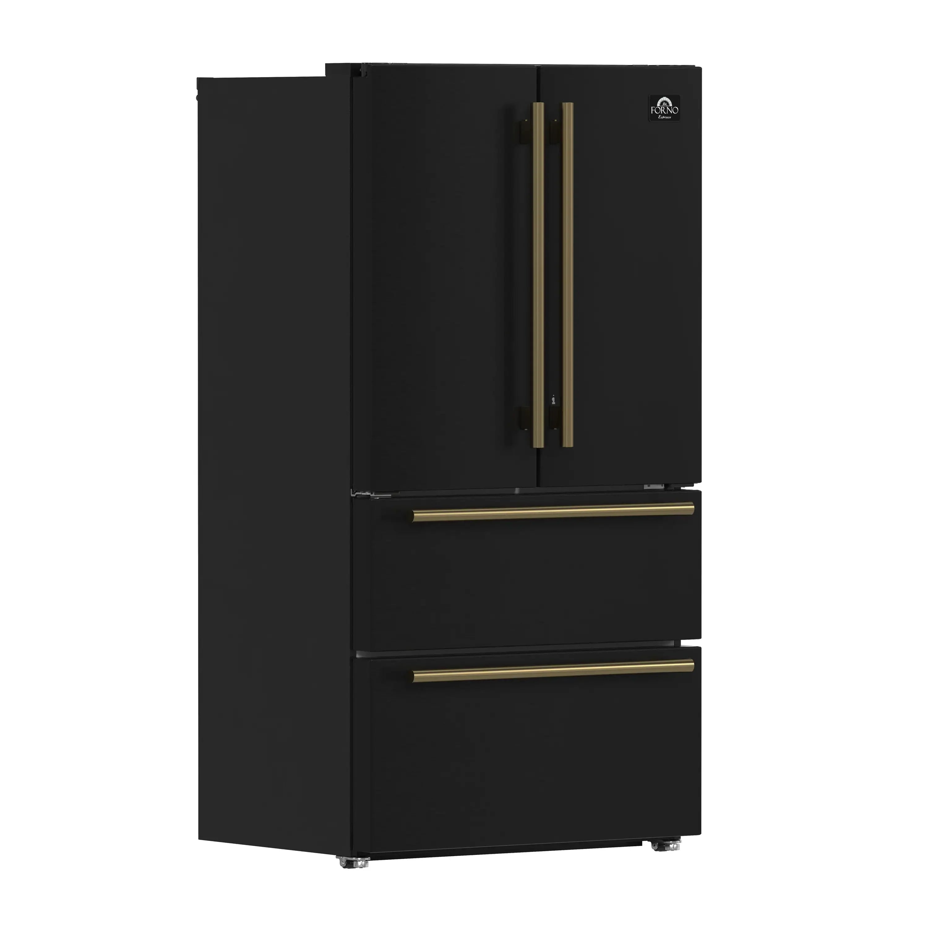 Forno Espresso Moena 36-inch 19.2 Cu.ft French Door Refrigerator in Black with Antique Brass Handle (FFRBI1820-36BLK)