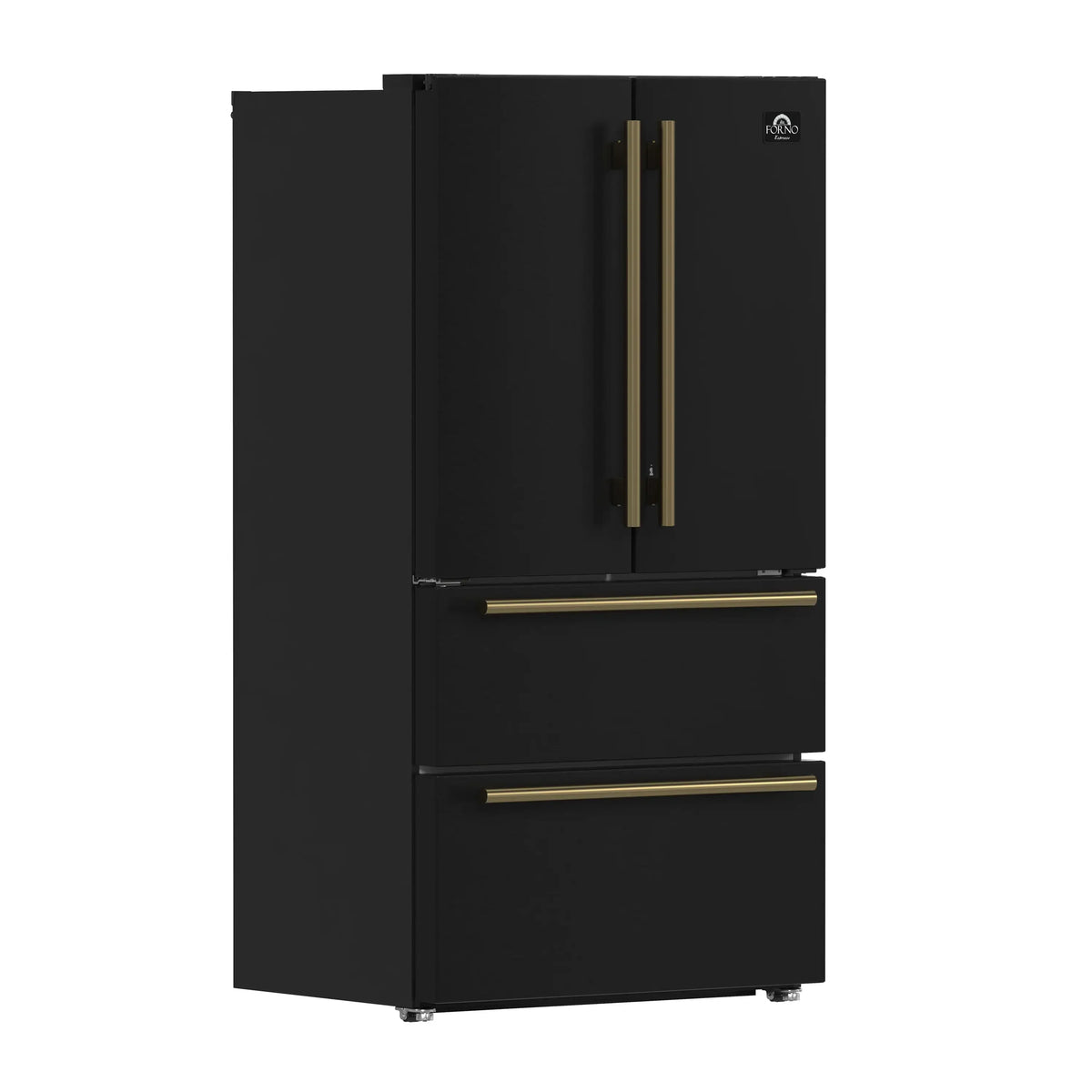 Forno 3-Piece Appliance Package - 30-Inch Induction Range, French Door Refrigerator, and Dishwasher in Black with Antique Brass Trim