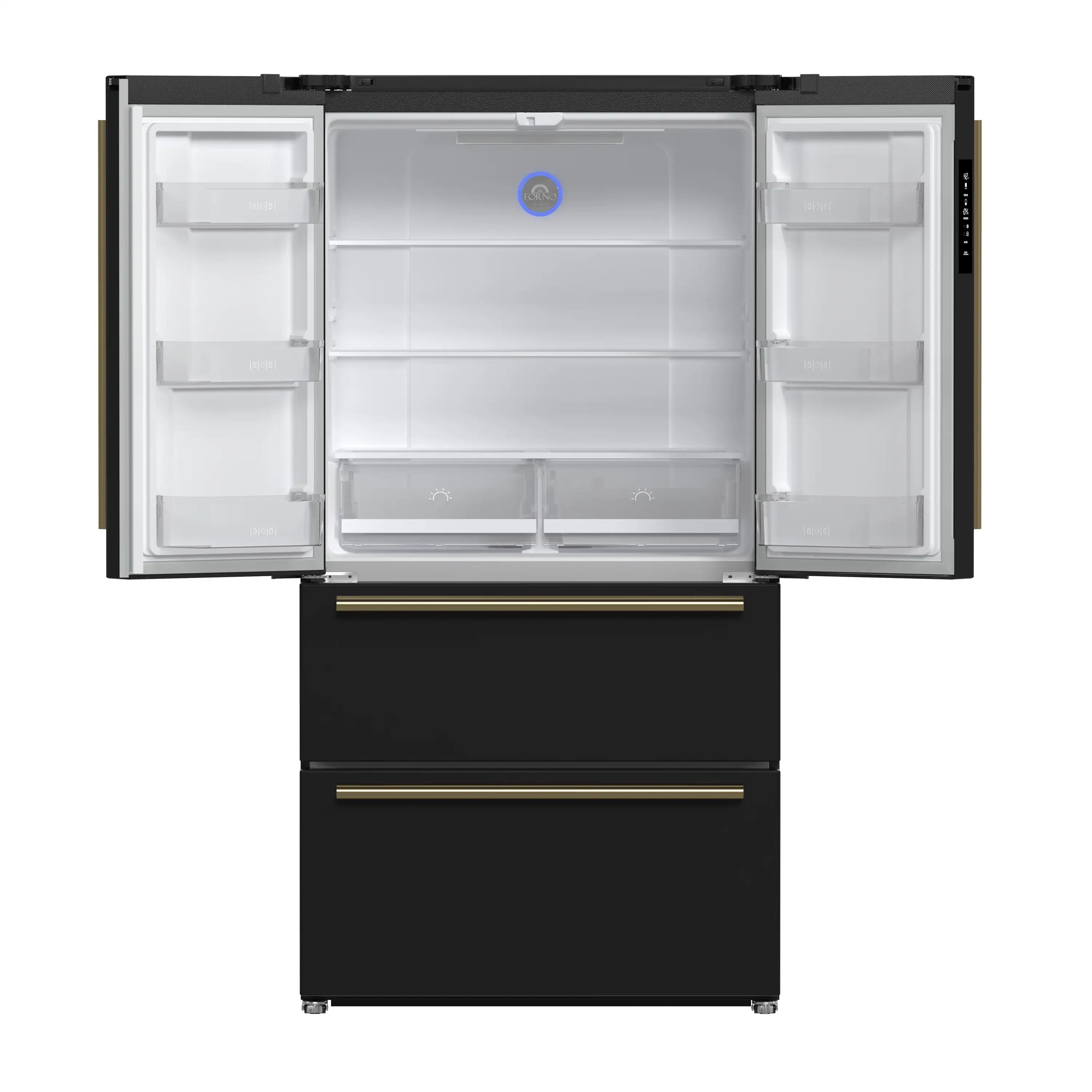 Forno Espresso Moena 36-inch 19.2 Cu.ft French Door Refrigerator in Black with Antique Brass Handle (FFRBI1820-36BLK)