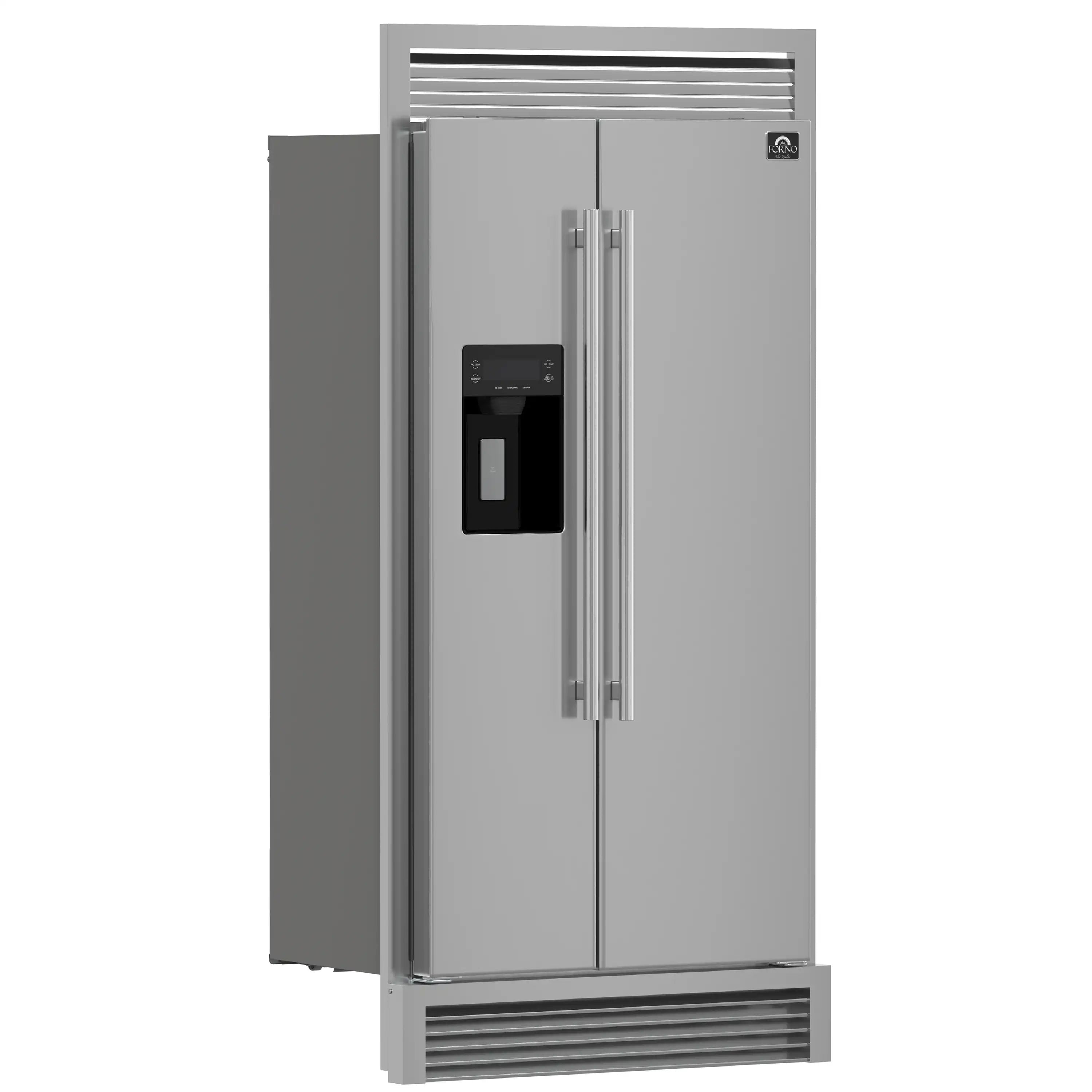 Forno 36-Inch Built-In Side-by-Side 20 cu.ft Refrigerator in Stainless Steel with Water Dispenser and Ice Maker with Grille (FFRBI1844-40SG)