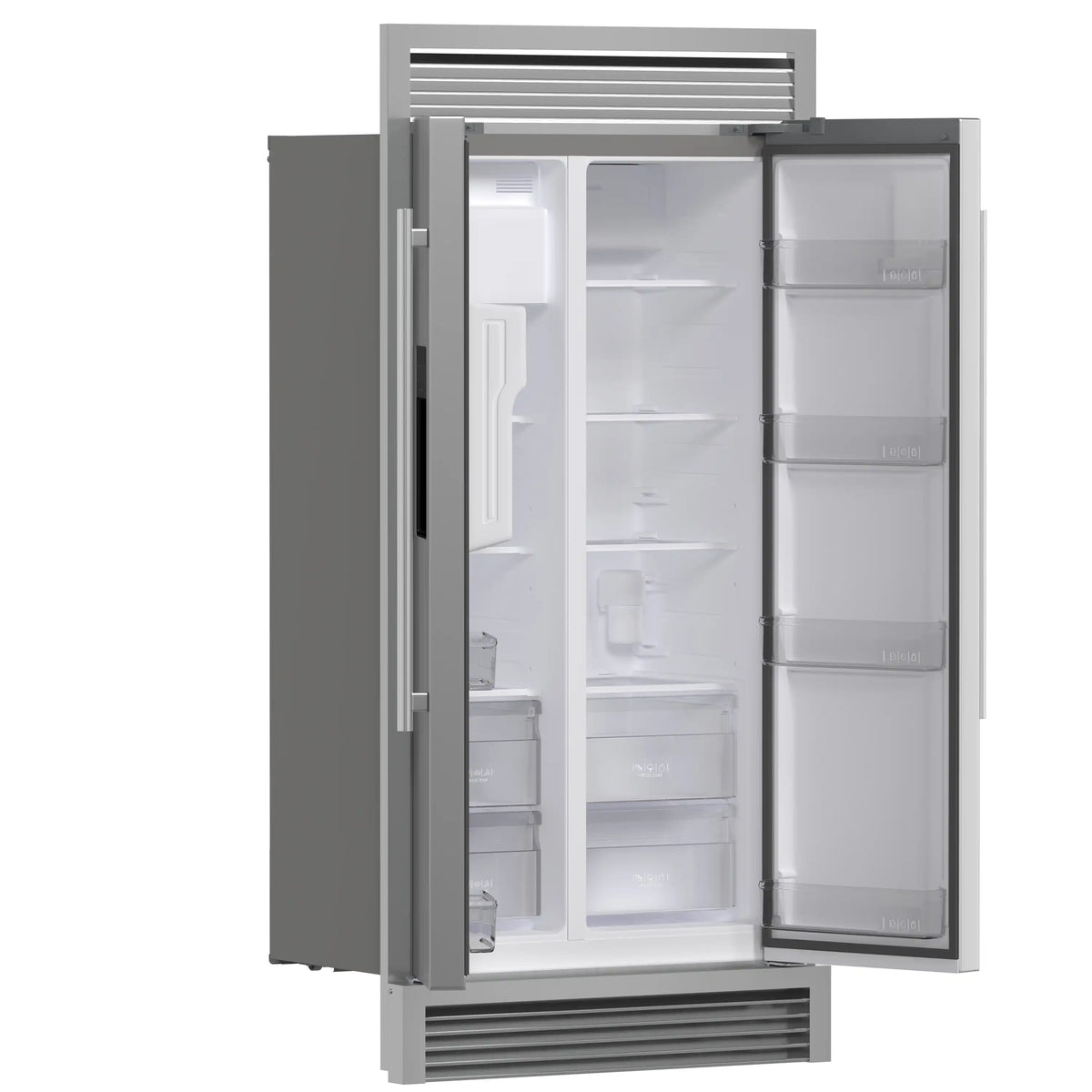 Forno 36-Inch Built-In Side-by-Side 20 cu.ft Refrigerator in Stainless Steel with Water Dispenser and Ice Maker with Grille (FFRBI1844-40SG)