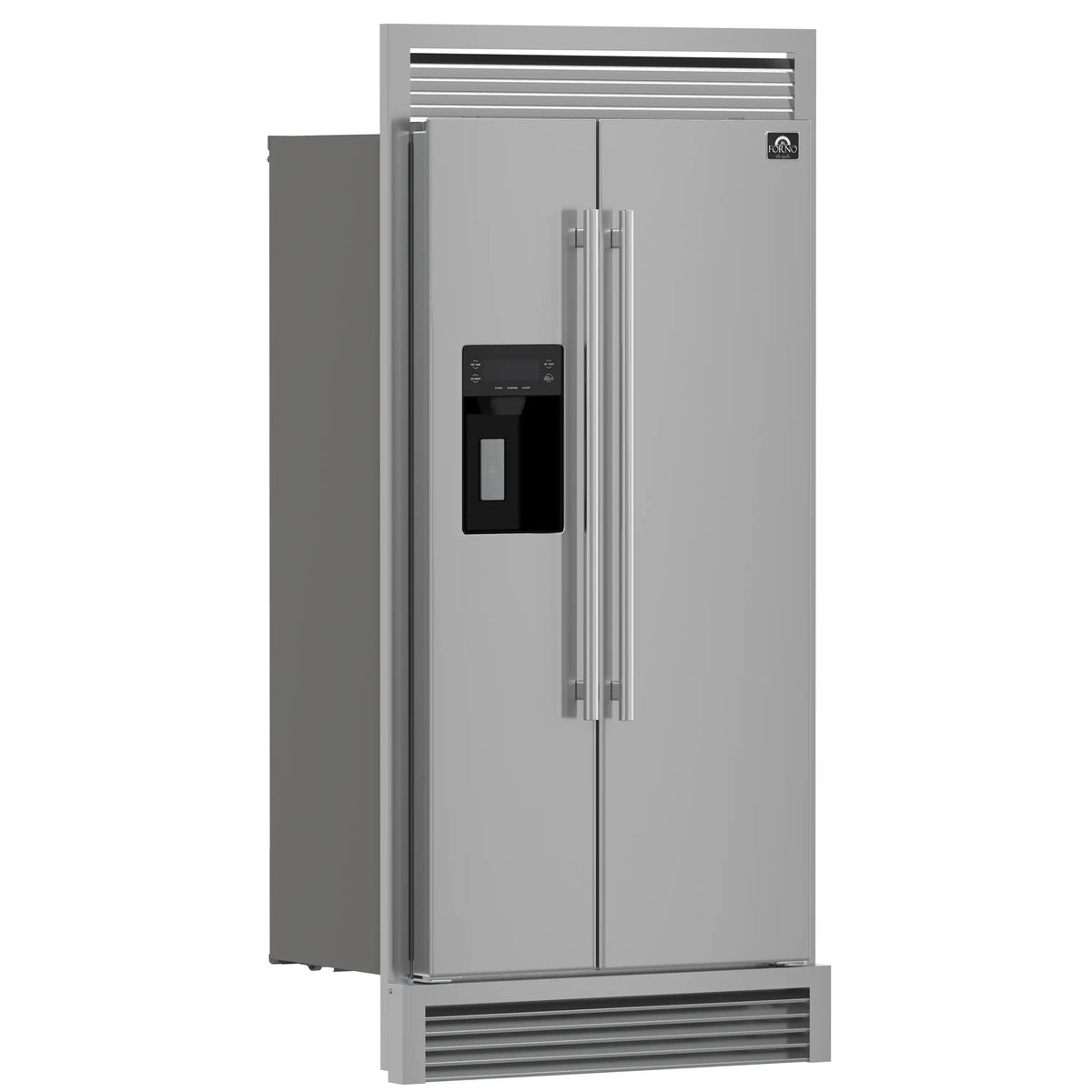 Forno 36-Inch Built-In Side-by-Side 20 cu.ft Refrigerator in Stainless Steel with Water Dispenser and Ice Maker with Grille (FFRBI1844-40SG)