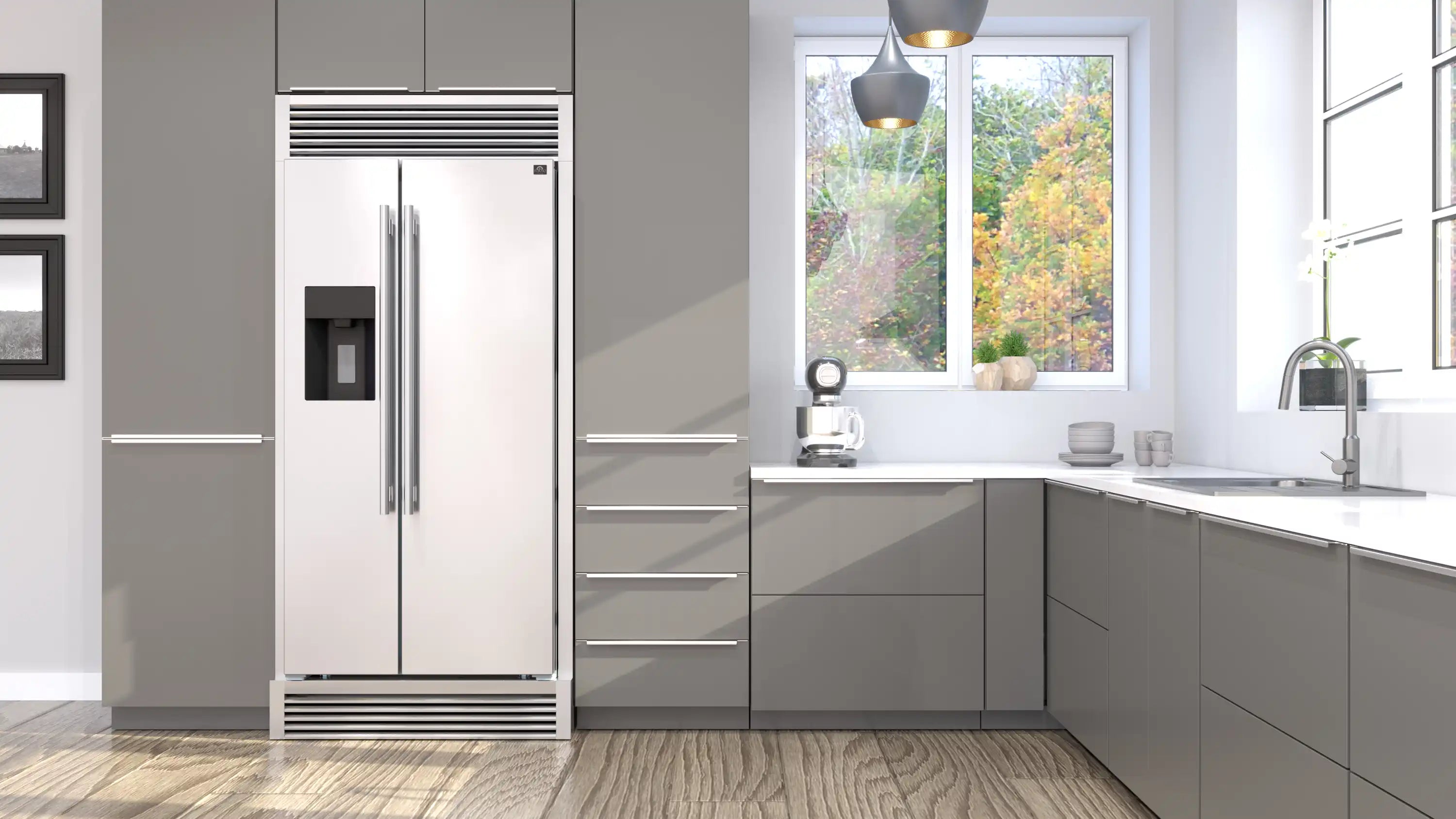 Forno 36-Inch Built-In Side-by-Side 20 cu.ft Refrigerator in Stainless Steel with Water Dispenser and Ice Maker with Grille (FFRBI1844-40SG)