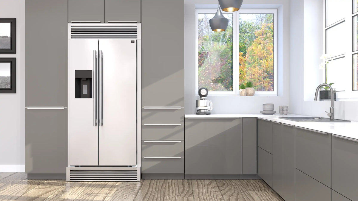 Forno 36-Inch Built-In Side-by-Side 20 cu.ft Refrigerator in Stainless Steel with Water Dispenser and Ice Maker with Grille (FFRBI1844-40SG)