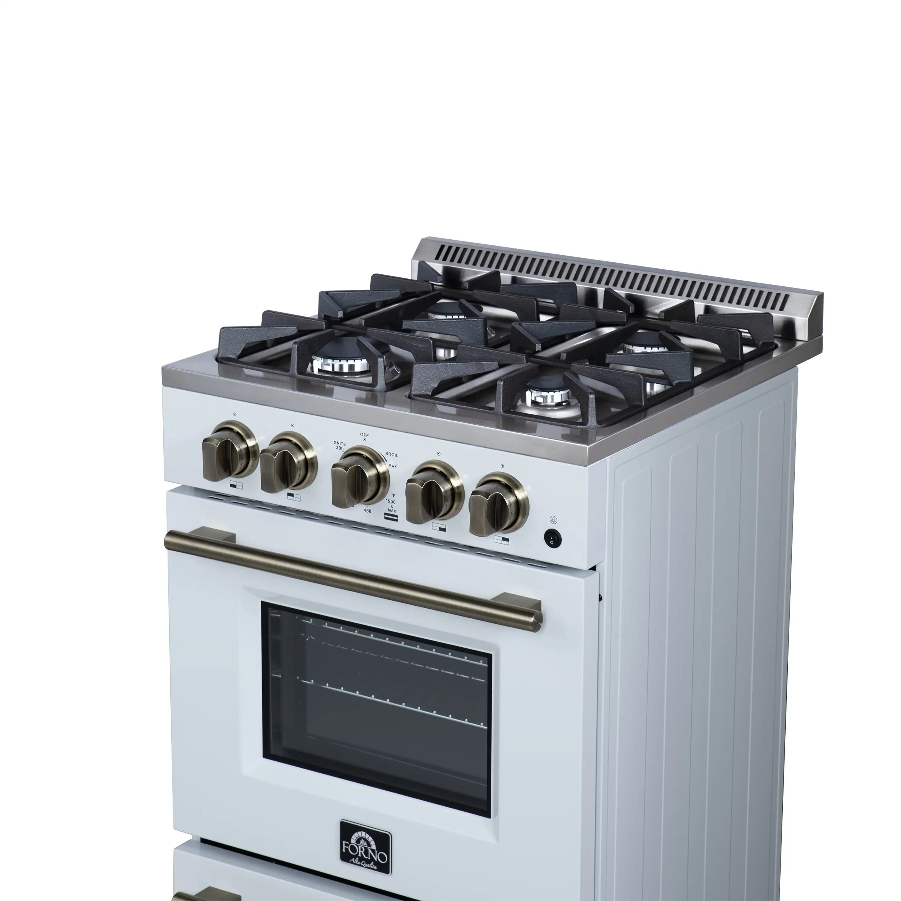 Forno Lamazze 20-Inch Freestanding Gas Range in White with Antique Brass Trim (FFSGS6265-20WHT)