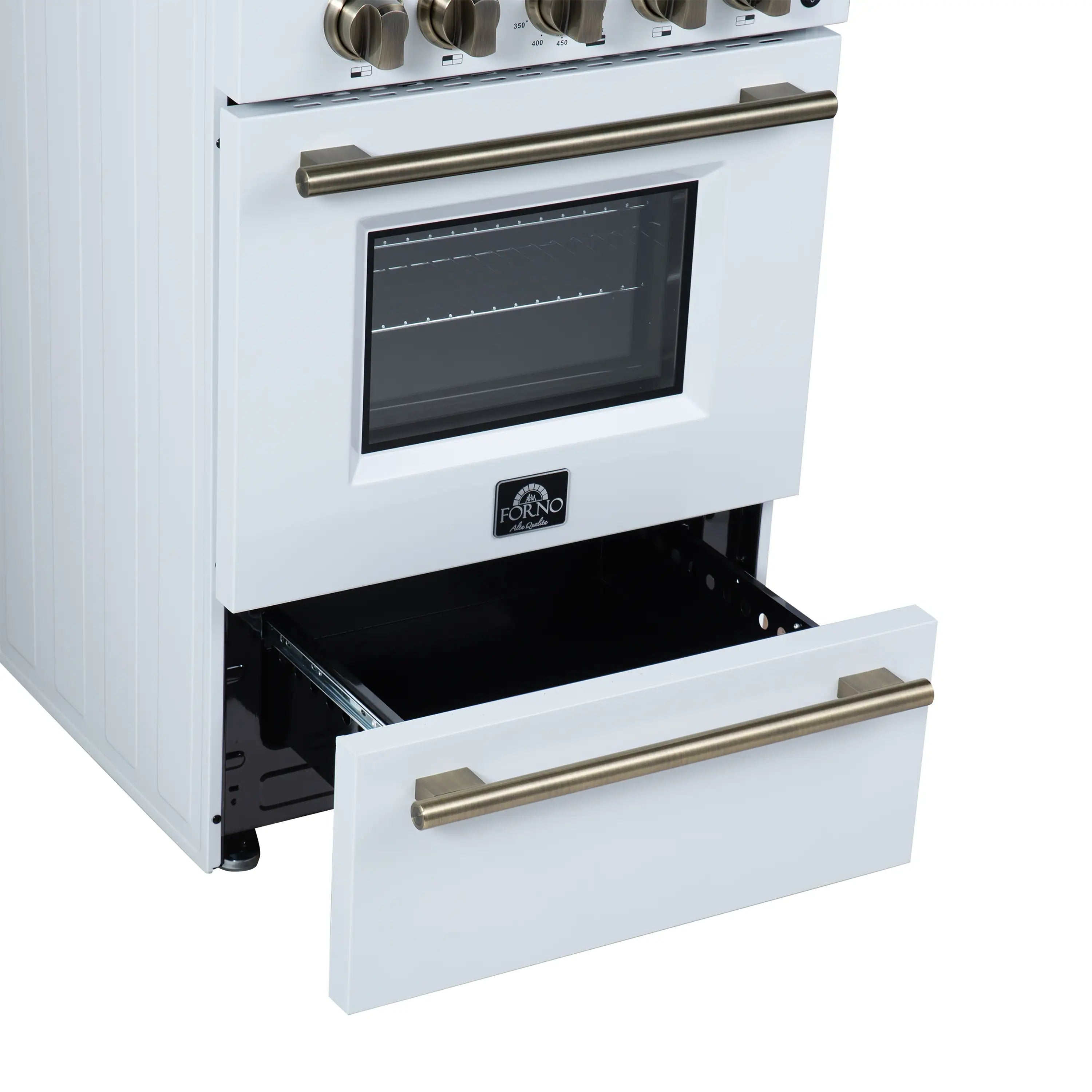 Forno Lamazze 20-Inch Freestanding Gas Range in White with Antique Brass Trim (FFSGS6265-20WHT)