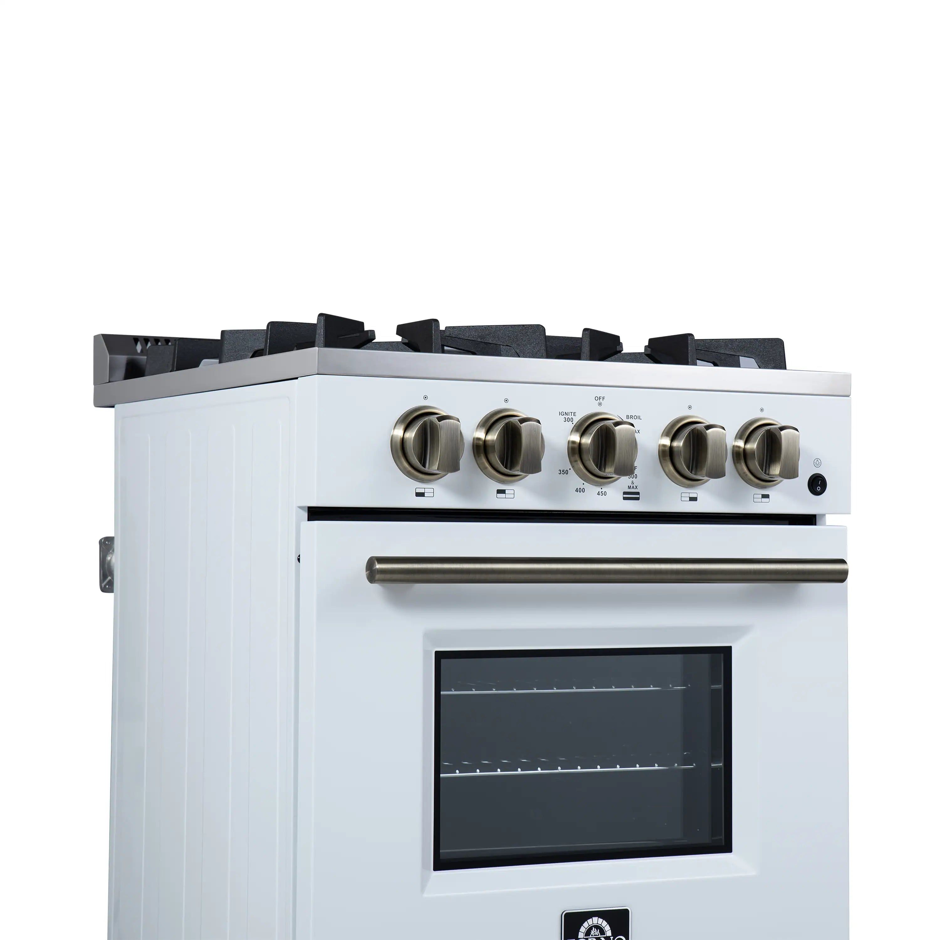 Forno Lamazze 20-Inch Freestanding Gas Range in White with Antique Brass Trim (FFSGS6265-20WHT)