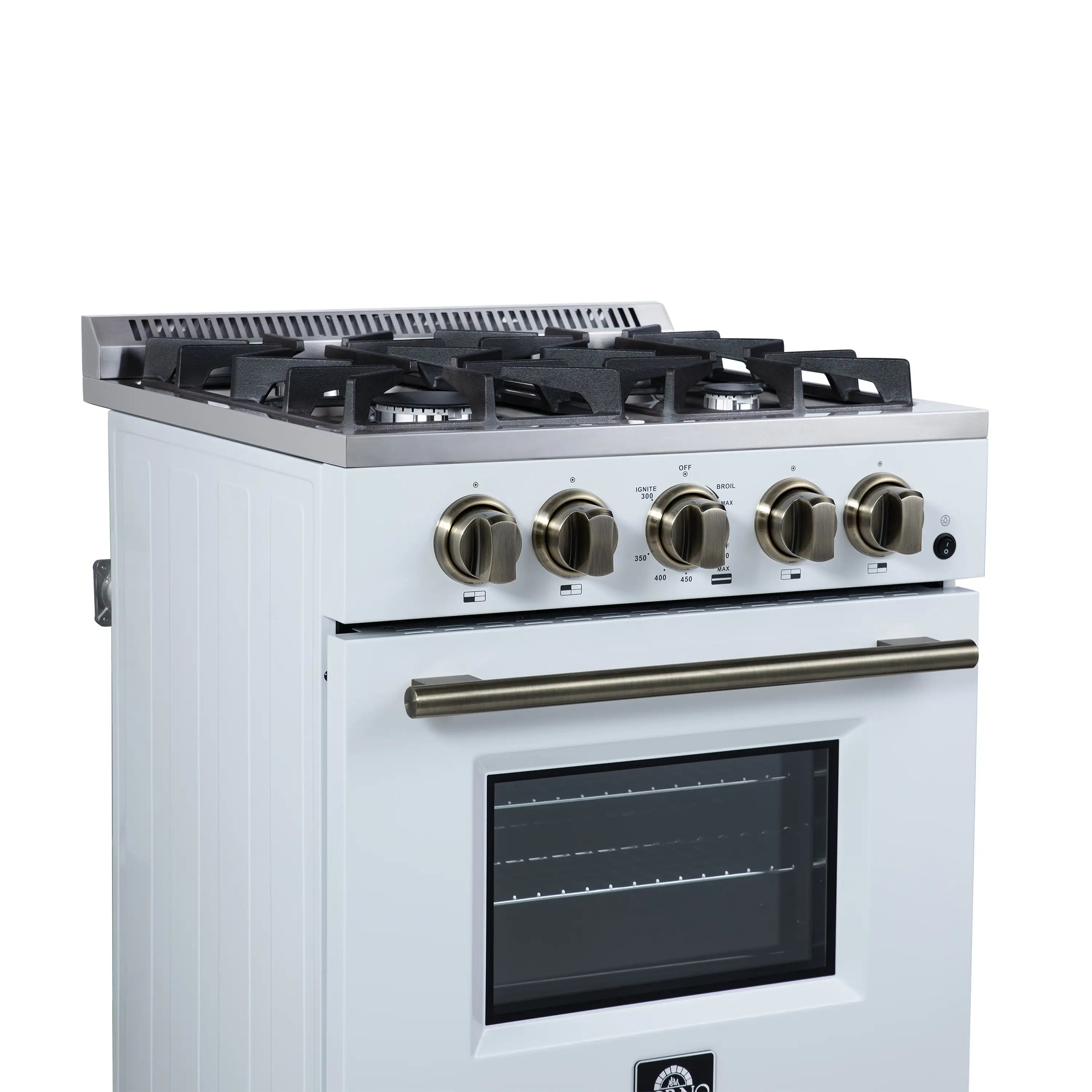 Forno Lamazze 20-Inch Freestanding Gas Range in White with Antique Brass Trim (FFSGS6265-20WHT)
