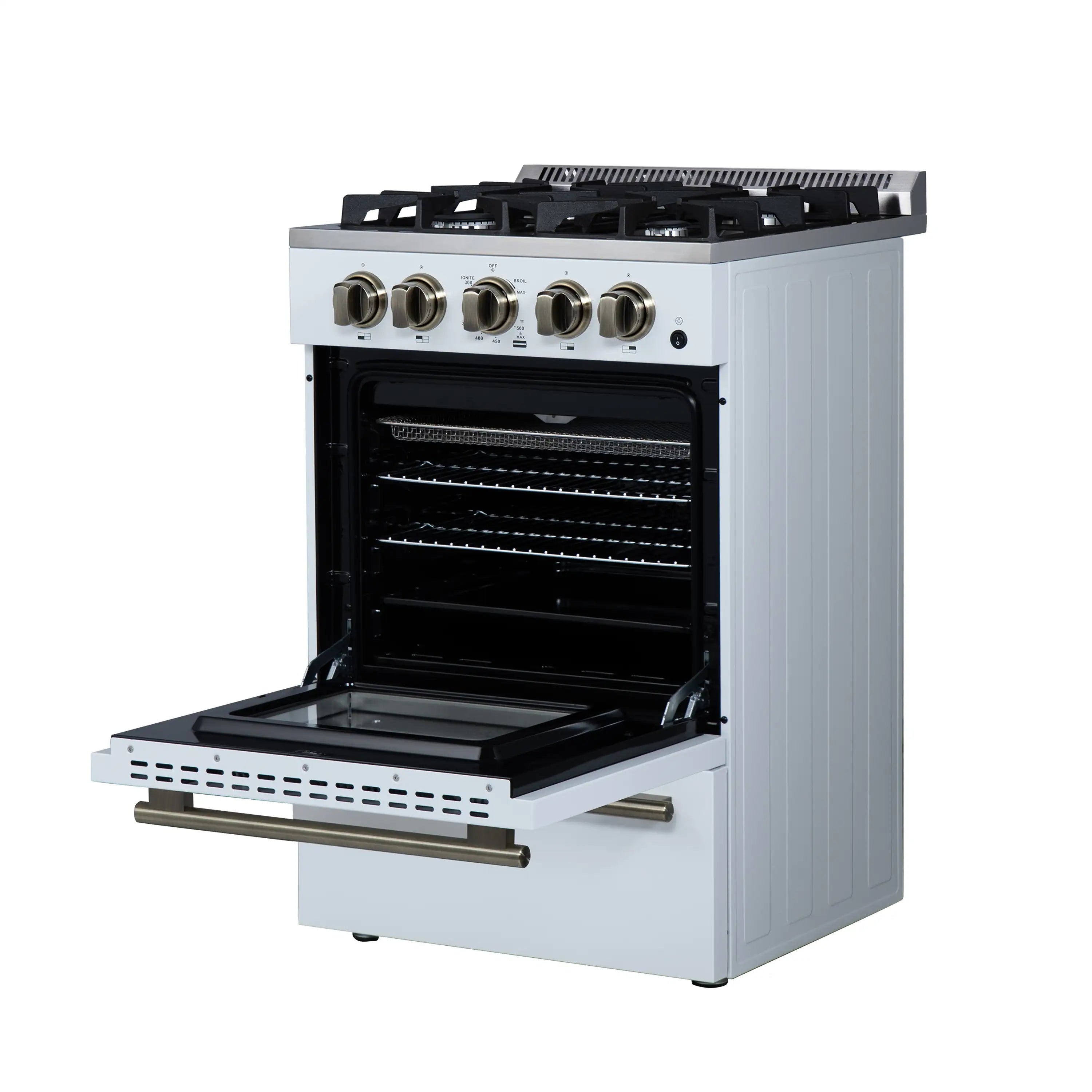 Forno Lamazze 20-Inch Freestanding Gas Range in White with Antique Brass Trim (FFSGS6265-20WHT)
