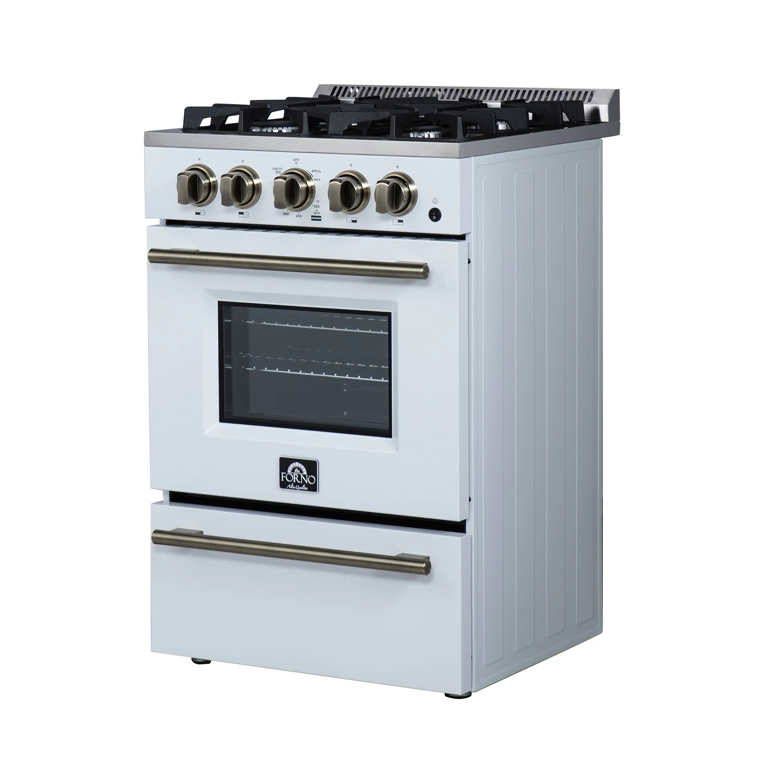 Forno Lamazze 20-Inch Freestanding Gas Range in White with Antique Brass Trim (FFSGS6265-20WHT)