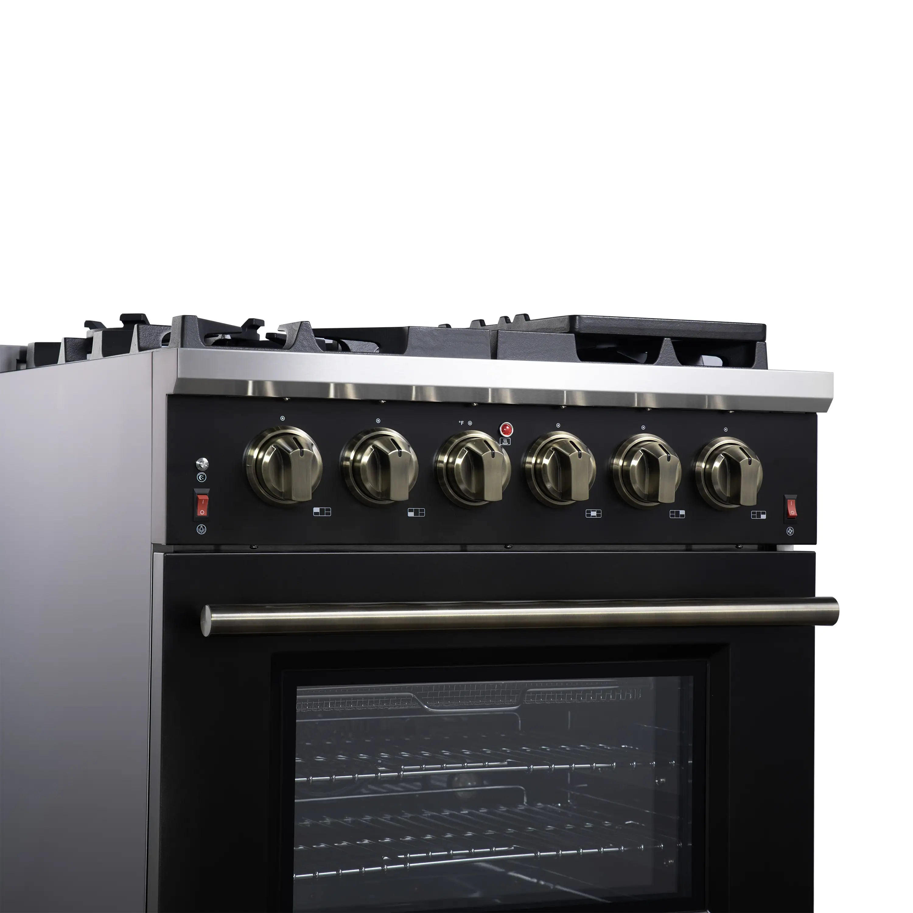Forno Massimo 30-Inch Freestanding Gas Range with 4 Burners and 4.32 Cu. Ft. Convection Oven in Black with Antique Brass Handle (FFSGS6239-30BLK)
