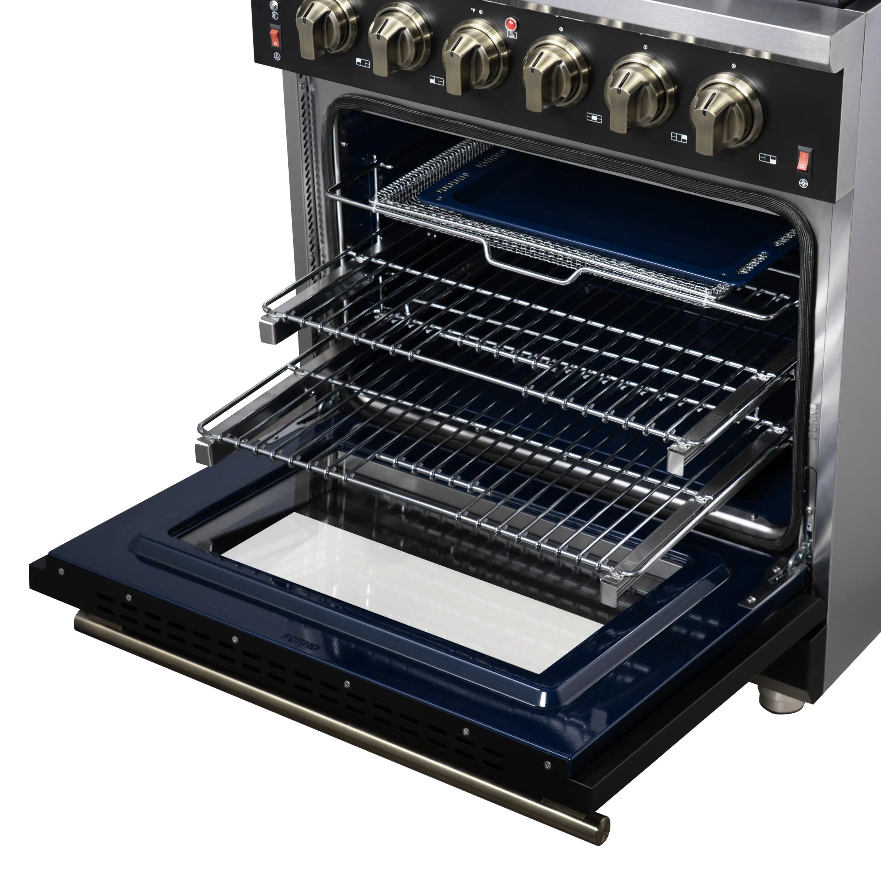 Forno Massimo 30-Inch Freestanding Gas Range with 4 Burners and 4.32 Cu. Ft. Convection Oven in Black with Antique Brass Handle (FFSGS6239-30BLK)