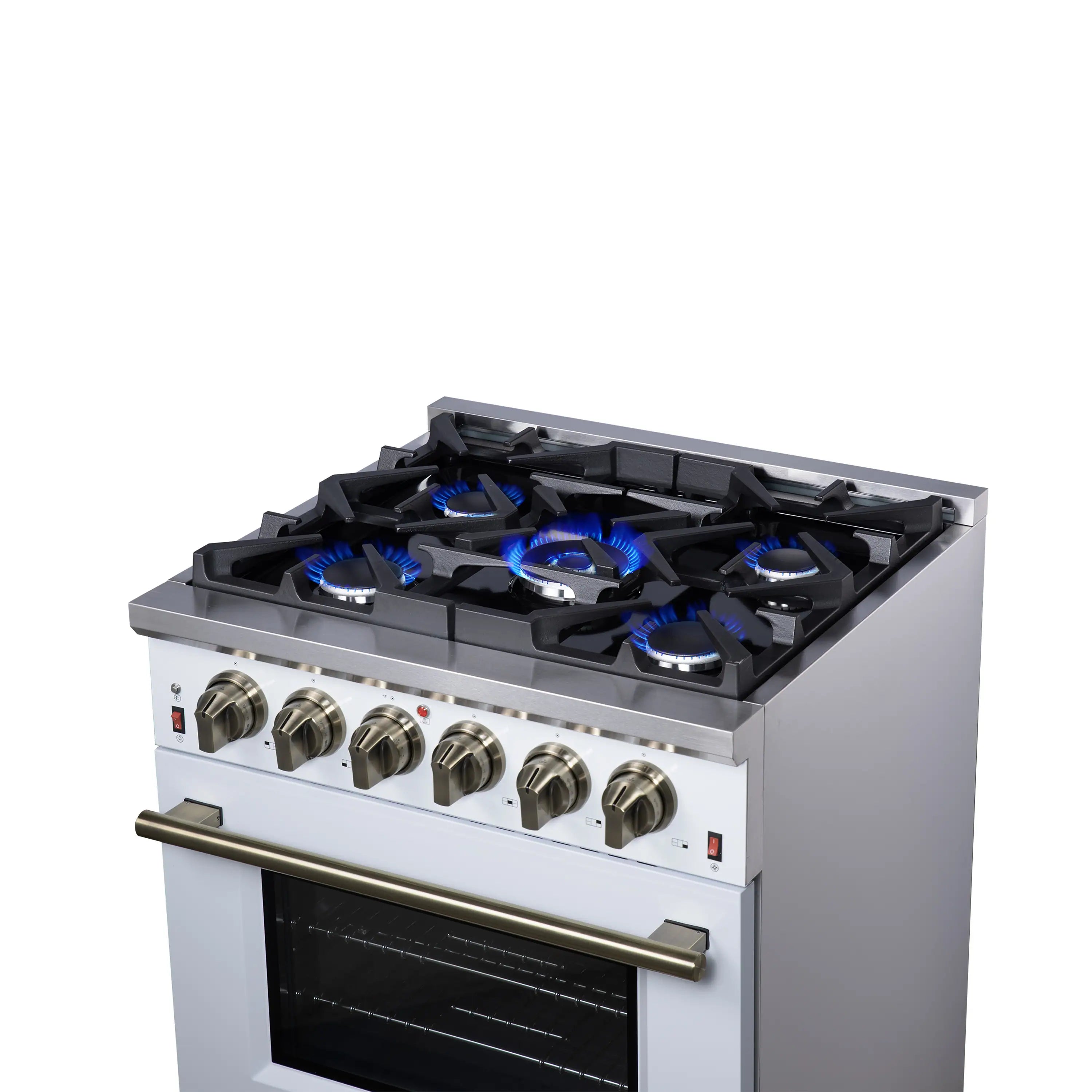 Forno Massimo 30-Inch Freestanding Gas Range with 4 Burners and 4.32 Cu. Ft. Convection Oven in White with Antique Brass Handle (FFSGS6239-30WHT)