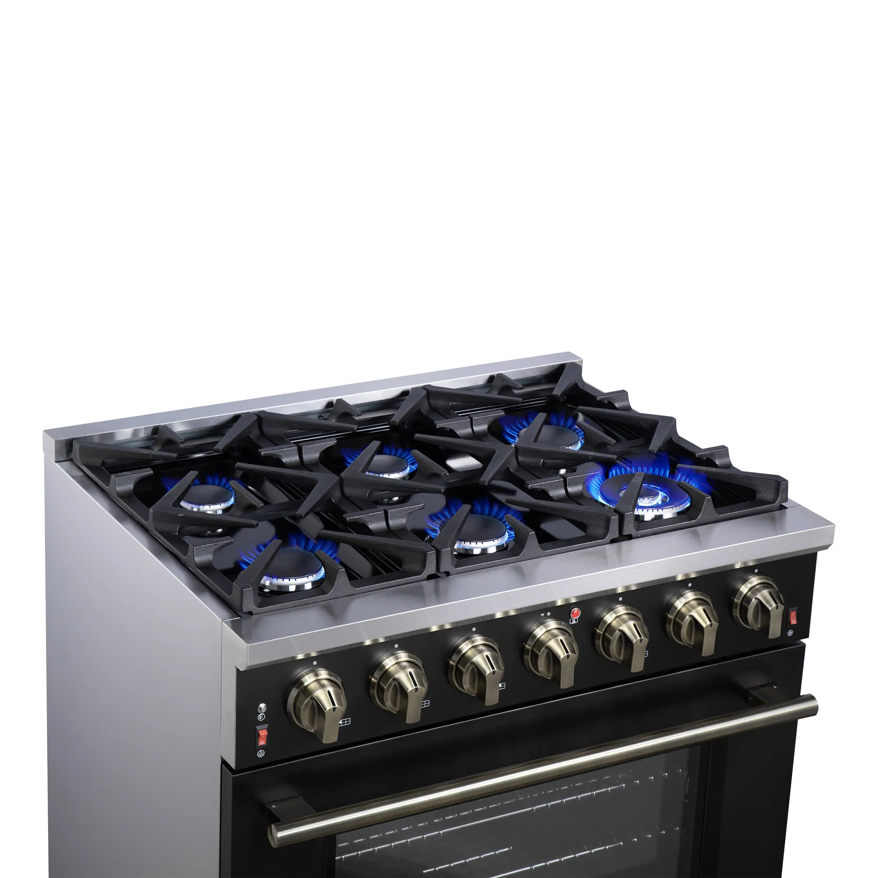 Forno Massimo 36-Inch Freestanding Gas Range with 6 Burners &  5.36 Cu.Ft. Convection Oven in Black with Antique Brass Handle (FFSGS6239-36BLK)