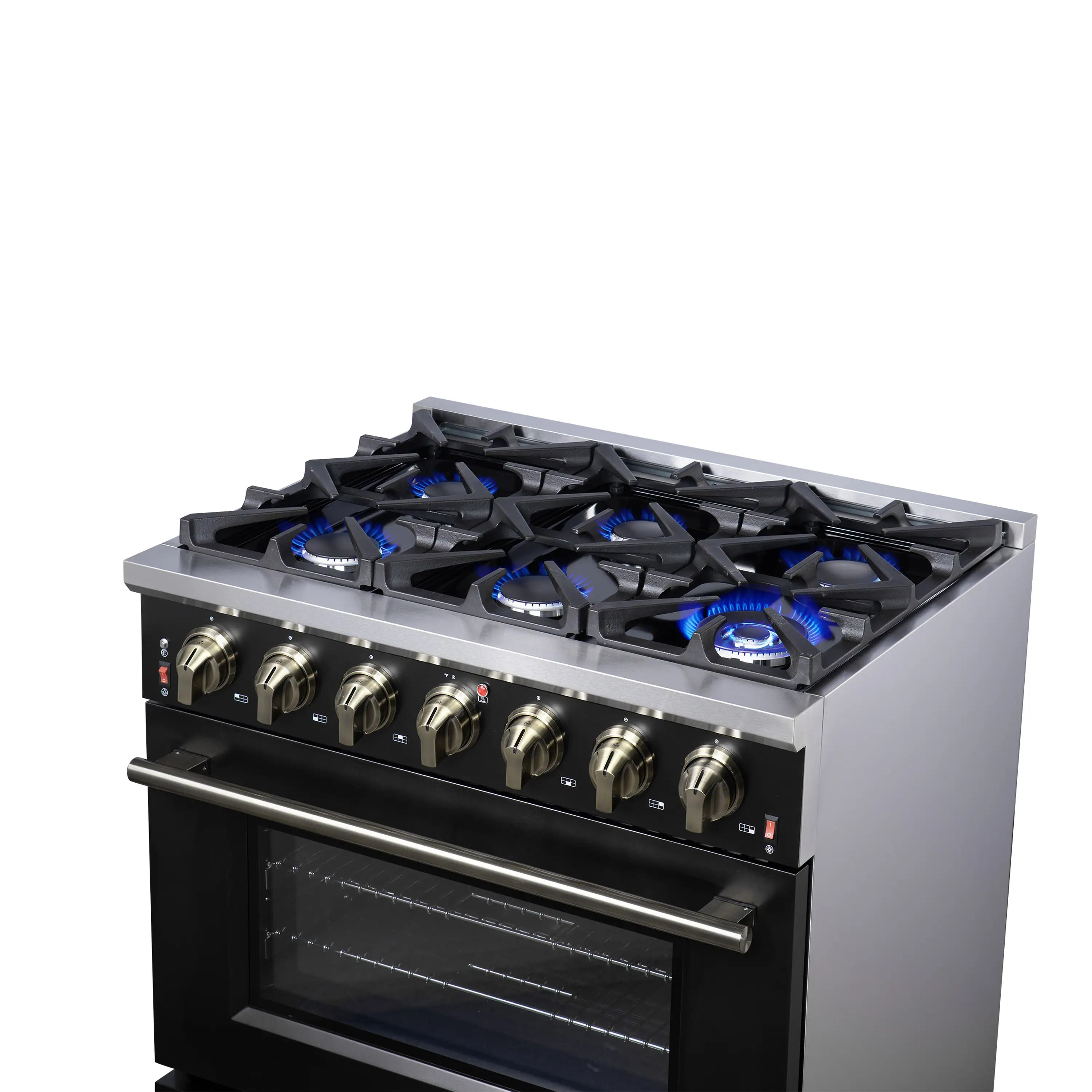 Forno Massimo 36-Inch Freestanding Gas Range with 6 Burners &  5.36 Cu.Ft. Convection Oven in Black with Antique Brass Handle (FFSGS6239-36BLK)