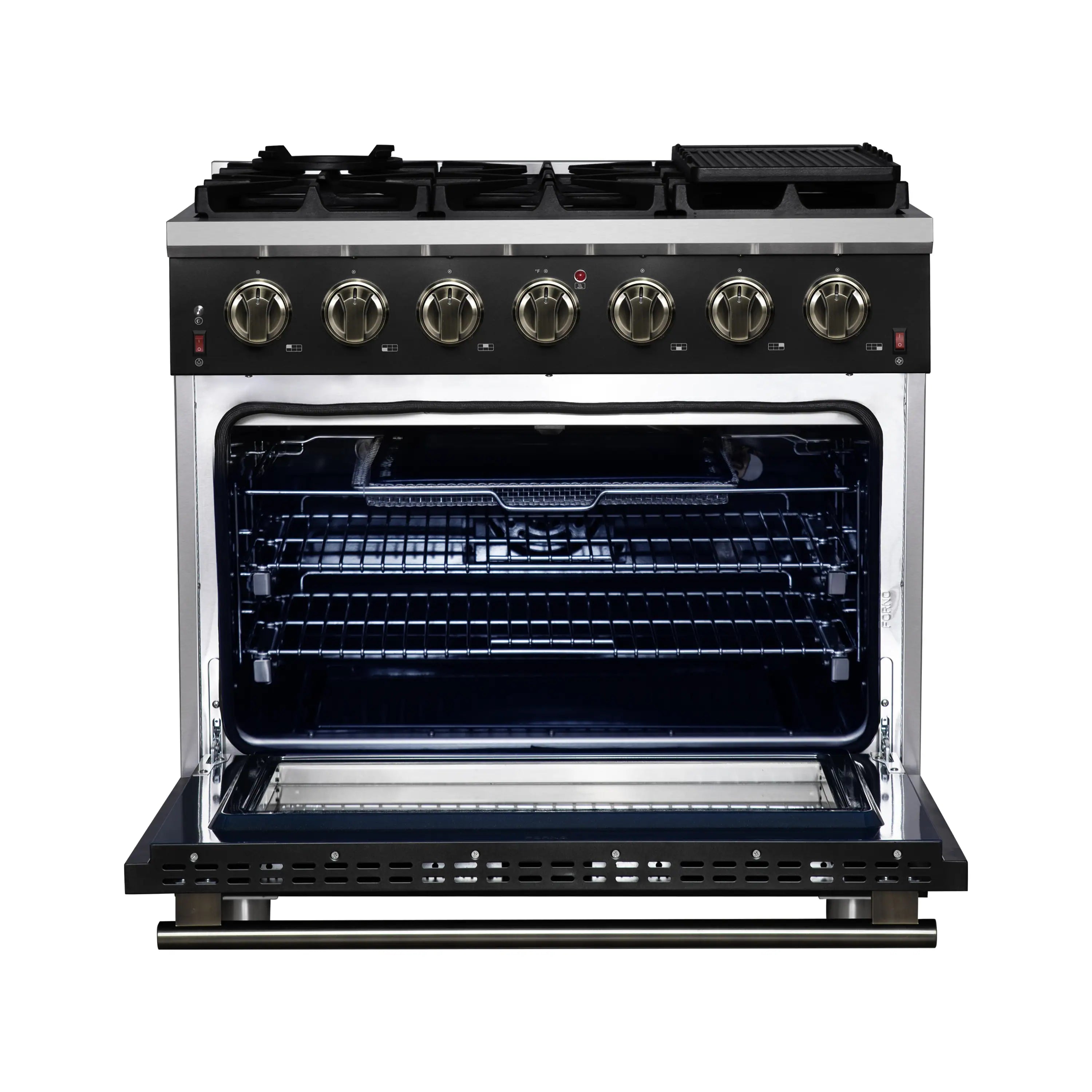 Forno Massimo 36-Inch Freestanding Gas Range with 6 Burners &  5.36 Cu.Ft. Convection Oven in Black with Antique Brass Handle (FFSGS6239-36BLK)