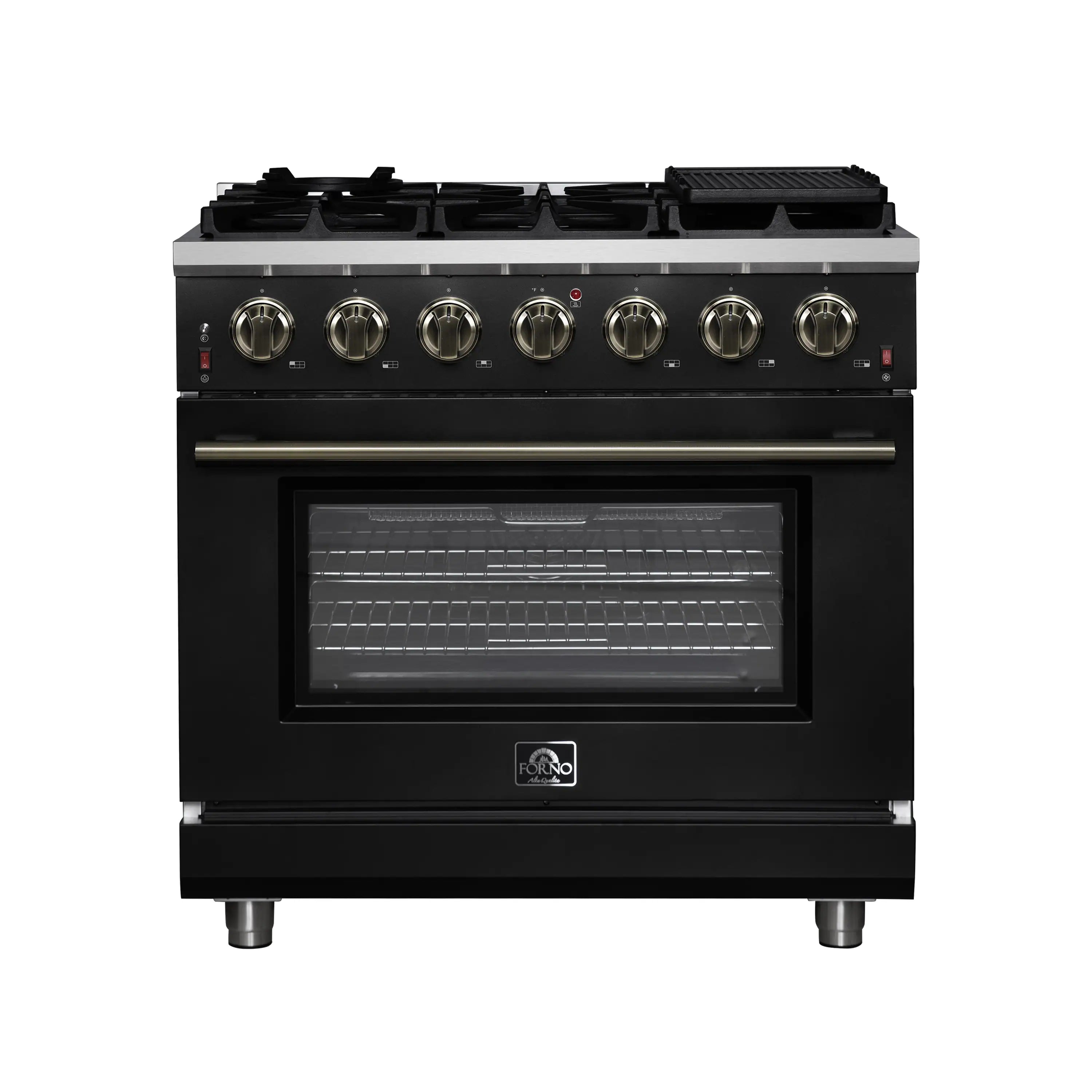Forno Massimo 36-Inch Freestanding Gas Range with 6 Burners &  5.36 Cu.Ft. Convection Oven in Black with Antique Brass Handle (FFSGS6239-36BLK)