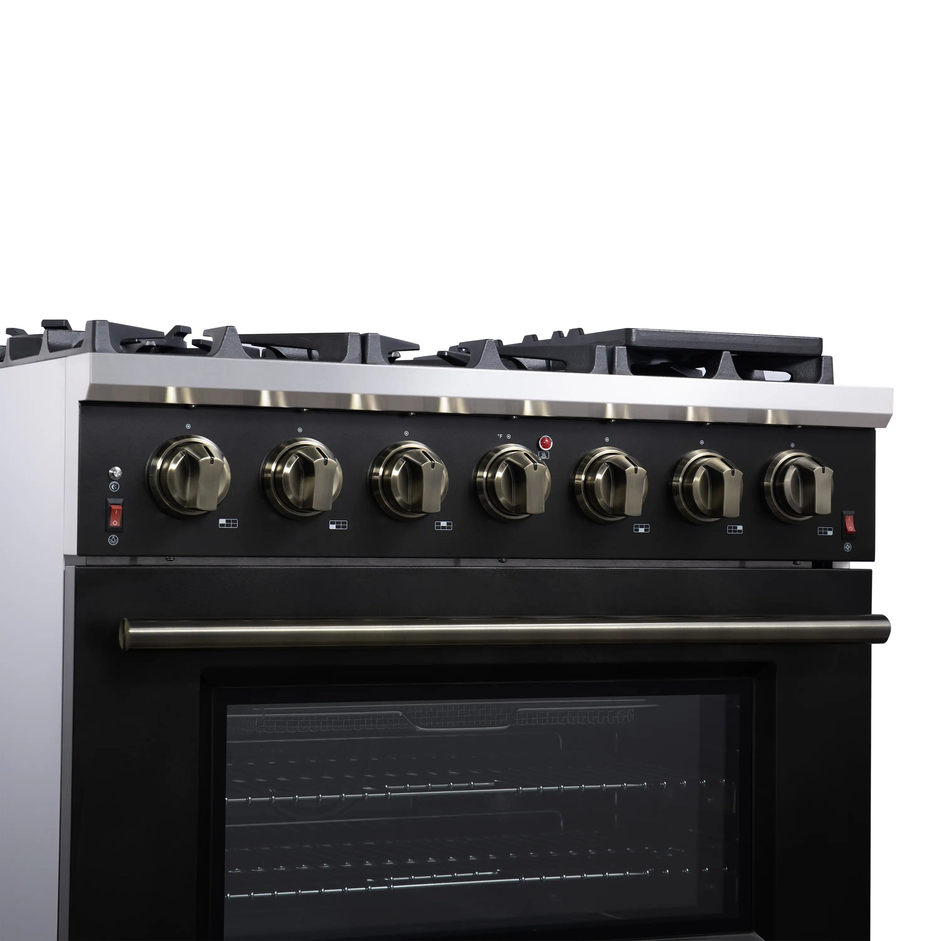 Forno Massimo 36-Inch Freestanding Gas Range with 6 Burners &  5.36 Cu.Ft. Convection Oven in Black with Antique Brass Handle (FFSGS6239-36BLK)