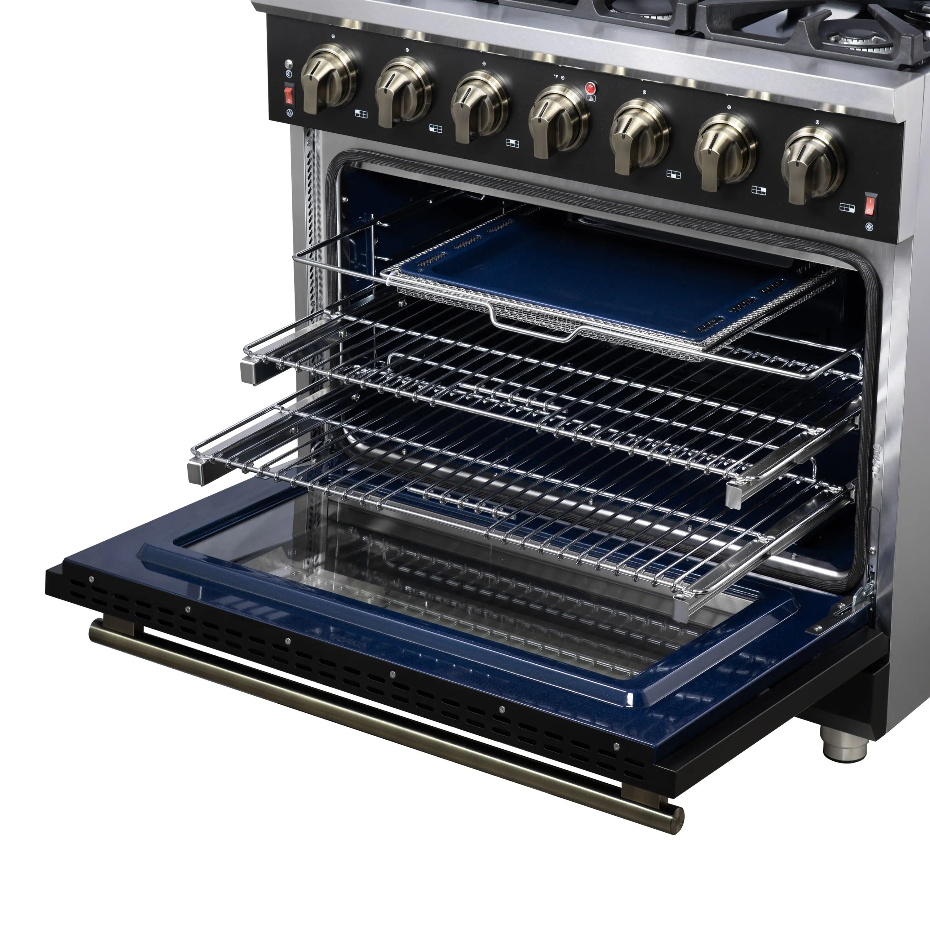 Forno Massimo 36-Inch Freestanding Gas Range with 6 Burners &  5.36 Cu.Ft. Convection Oven in Black with Antique Brass Handle (FFSGS6239-36BLK)