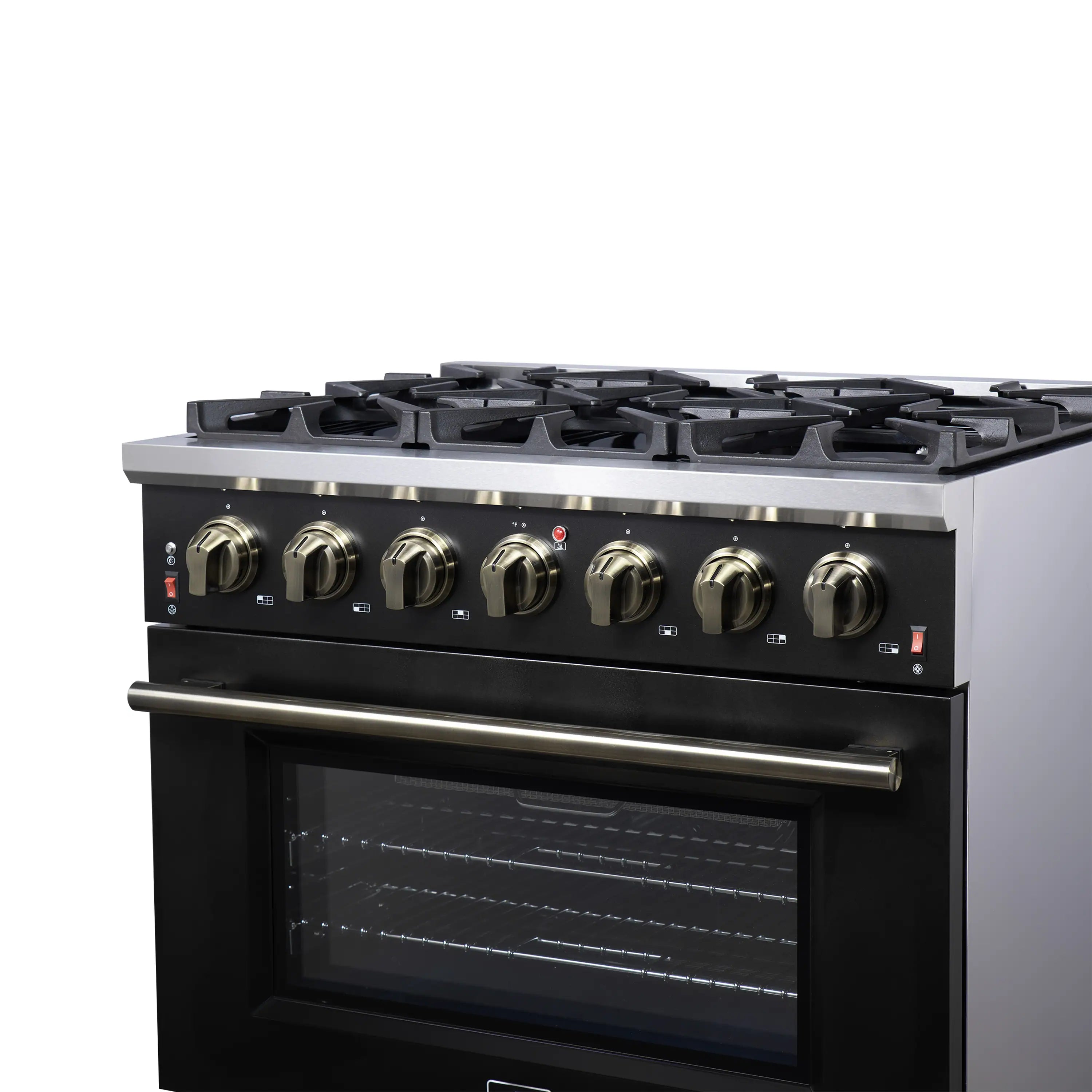 Forno Massimo 36-Inch Freestanding Gas Range with 6 Burners &  5.36 Cu.Ft. Convection Oven in Black with Antique Brass Handle (FFSGS6239-36BLK)