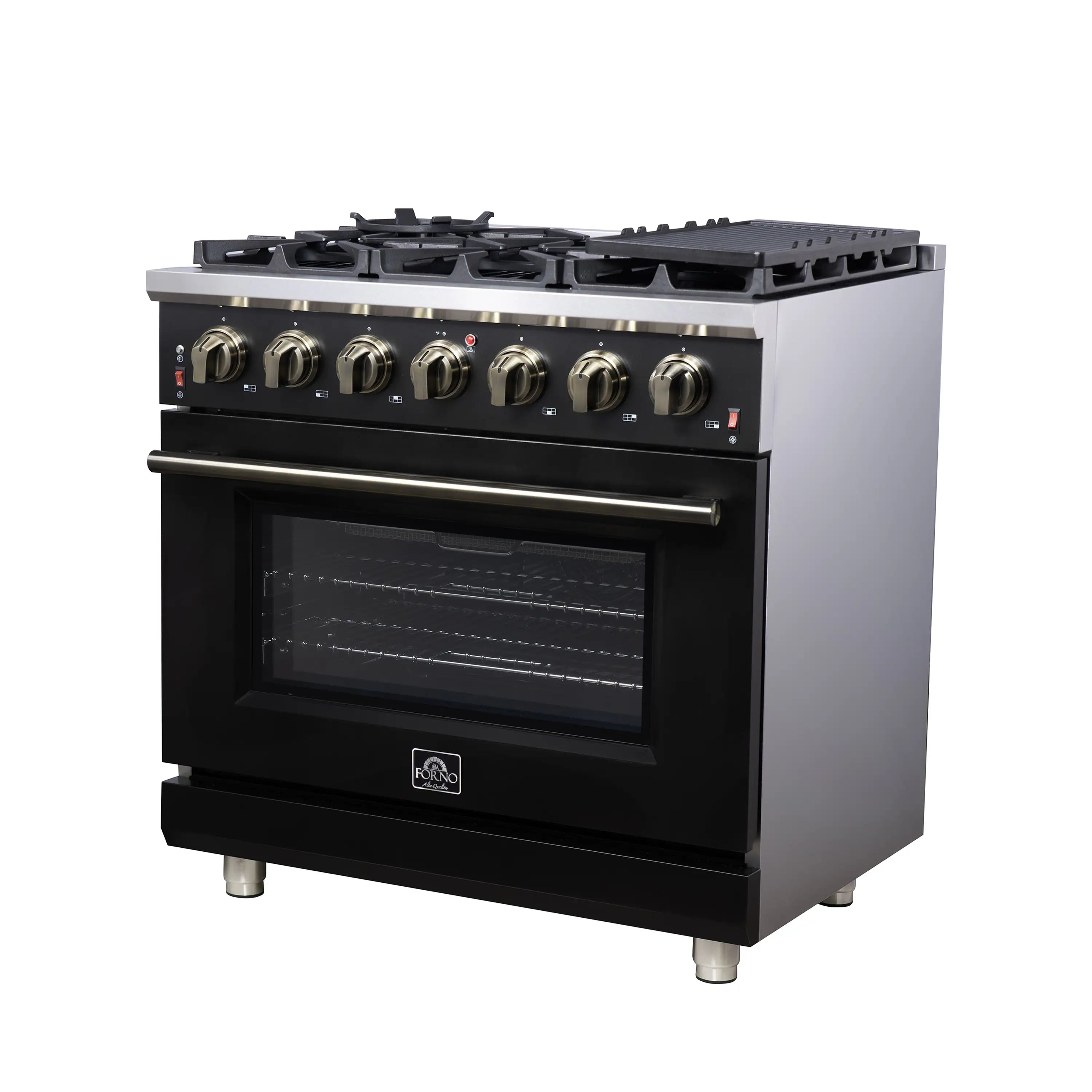 Forno Massimo 36-Inch Freestanding Gas Range with 6 Burners &  5.36 Cu.Ft. Convection Oven in Black with Antique Brass Handle (FFSGS6239-36BLK)