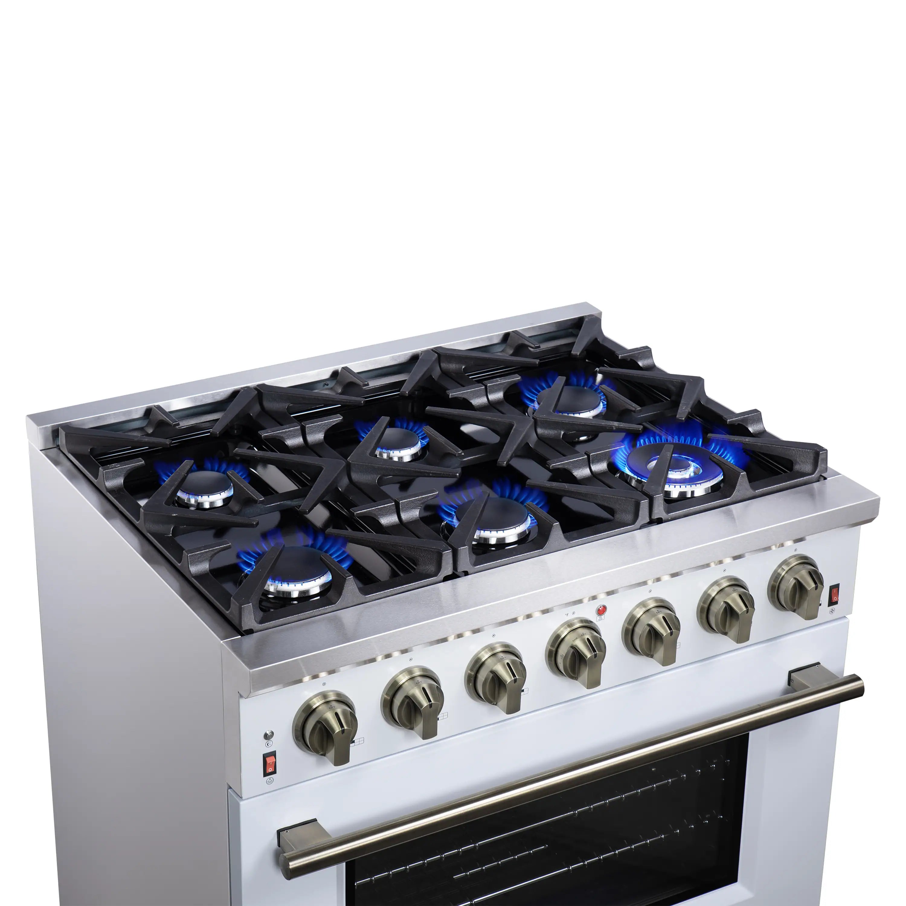Forno Massimo 36-Inch Freestanding Gas Range with 6 Burners &  5.36 Cu.Ft. Convection Oven in White with Antique Brass Handle (FFSGS6239-36WHT)