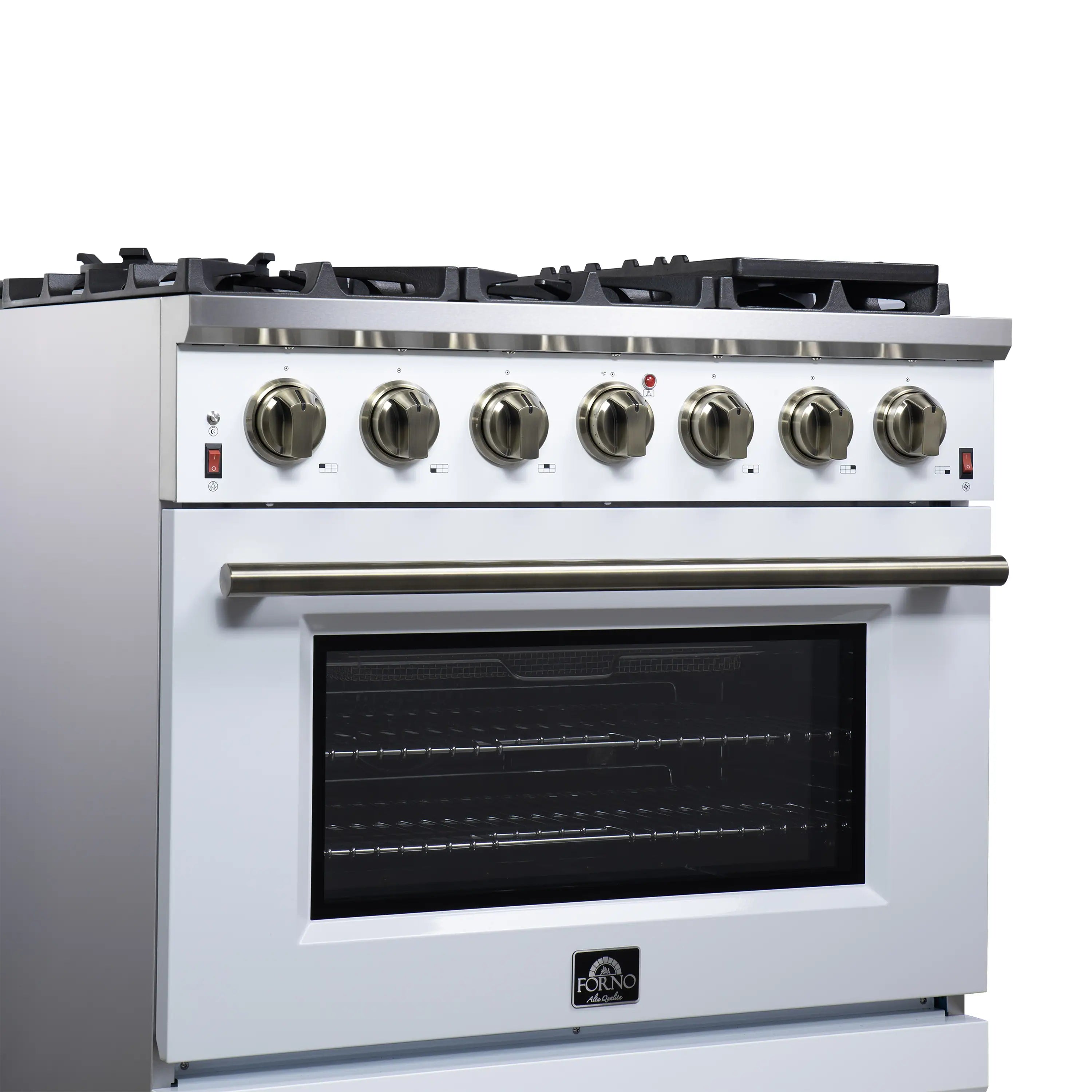 Forno Massimo 36-Inch Freestanding Gas Range with 6 Burners &  5.36 Cu.Ft. Convection Oven in White with Antique Brass Handle (FFSGS6239-36WHT)