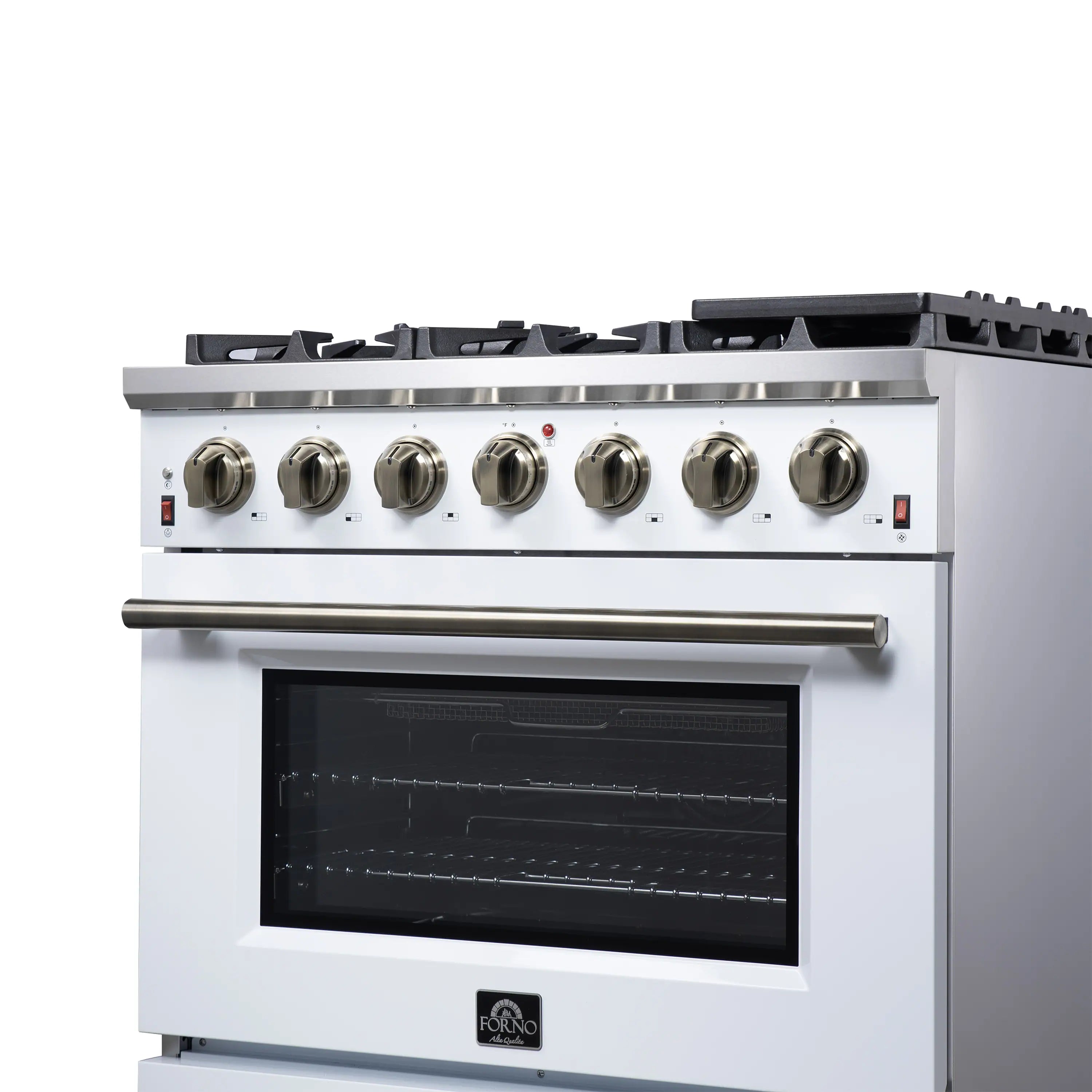 Forno Massimo 36-Inch Freestanding Gas Range with 6 Burners &  5.36 Cu.Ft. Convection Oven in White with Antique Brass Handle (FFSGS6239-36WHT)