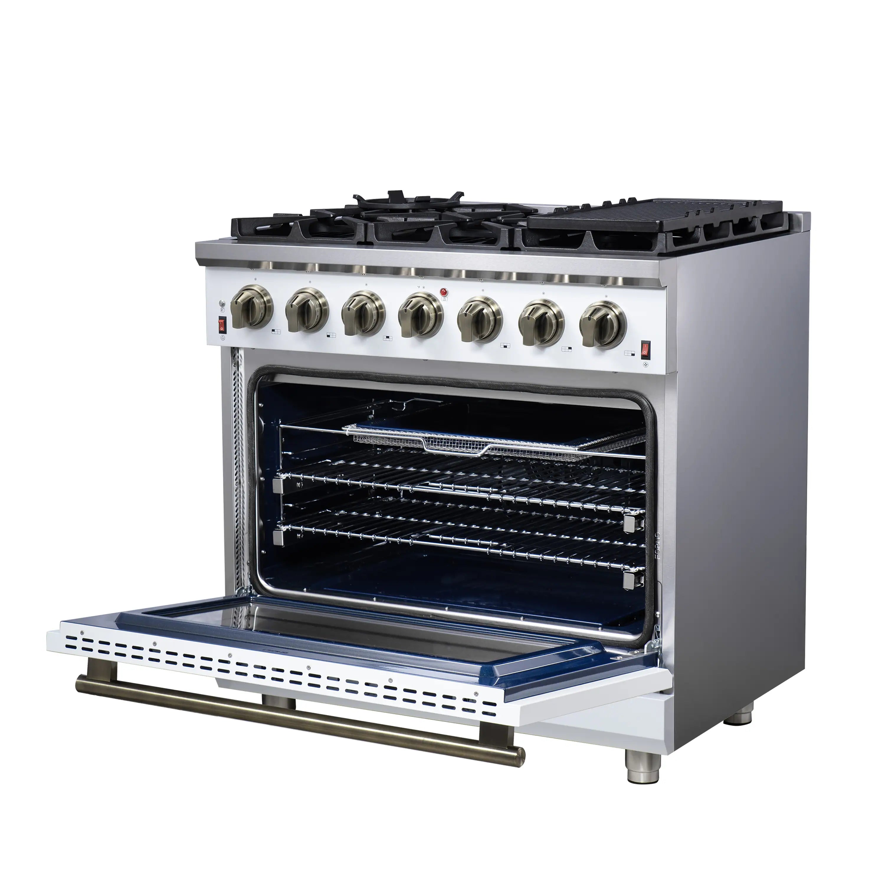 Forno Massimo 36-Inch Freestanding Gas Range with 6 Burners &  5.36 Cu.Ft. Convection Oven in White with Antique Brass Handle (FFSGS6239-36WHT)