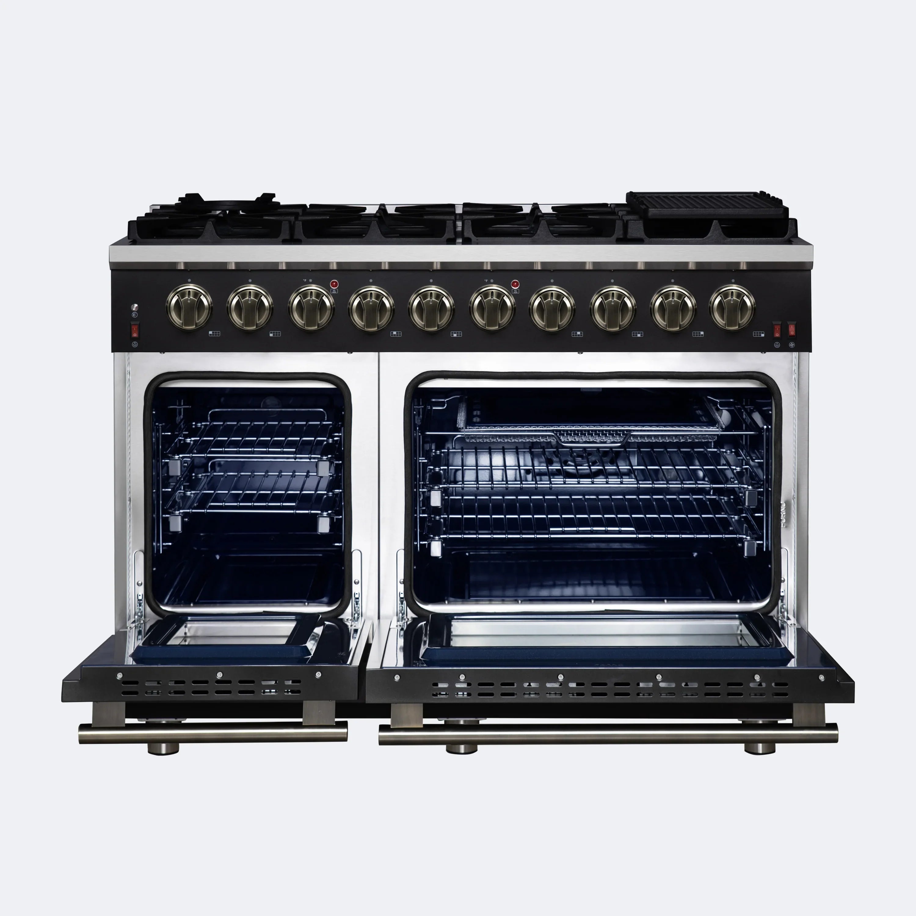 Forno Massimo 48-Inch Freestanding Gas Range with 8 Burners &  6.58 Cu.Ft. Convection Oven in Black with Antique Brass Handle (FFSGS6239-48BLK)