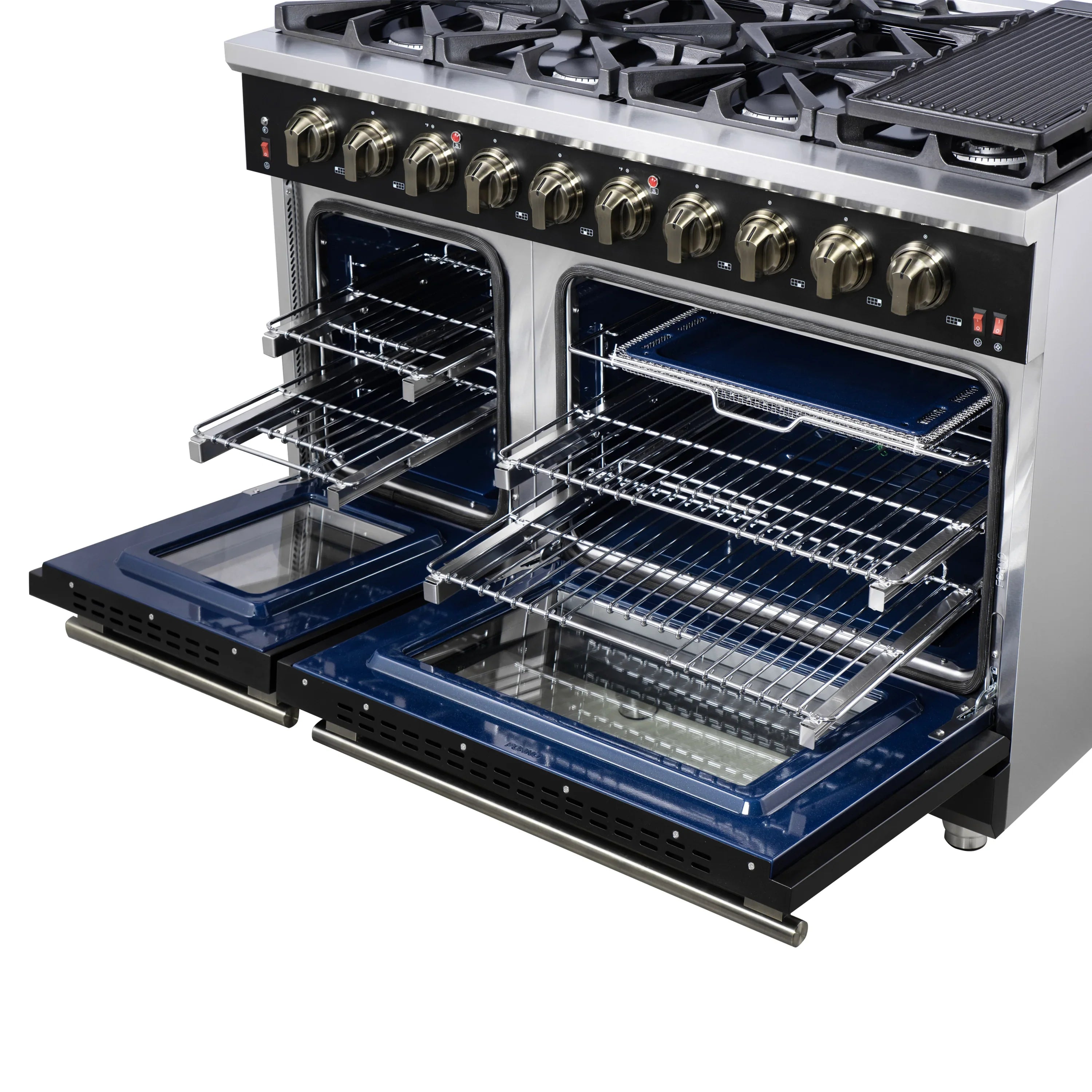 Forno Massimo 48-Inch Freestanding Gas Range with 8 Burners &  6.58 Cu.Ft. Convection Oven in Black with Antique Brass Handle (FFSGS6239-48BLK)