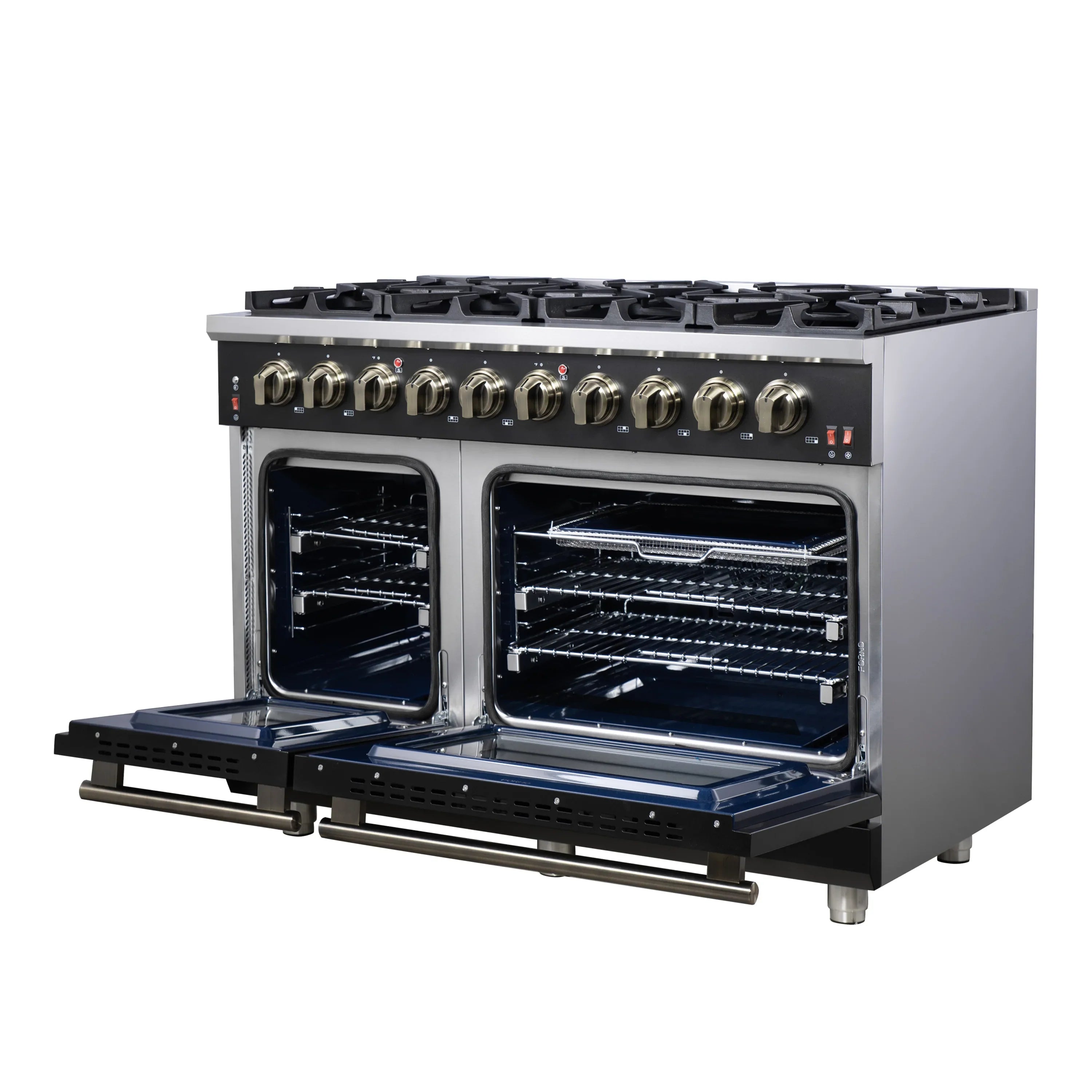 Forno Massimo 48-Inch Freestanding Gas Range with 8 Burners &  6.58 Cu.Ft. Convection Oven in Black with Antique Brass Handle (FFSGS6239-48BLK)