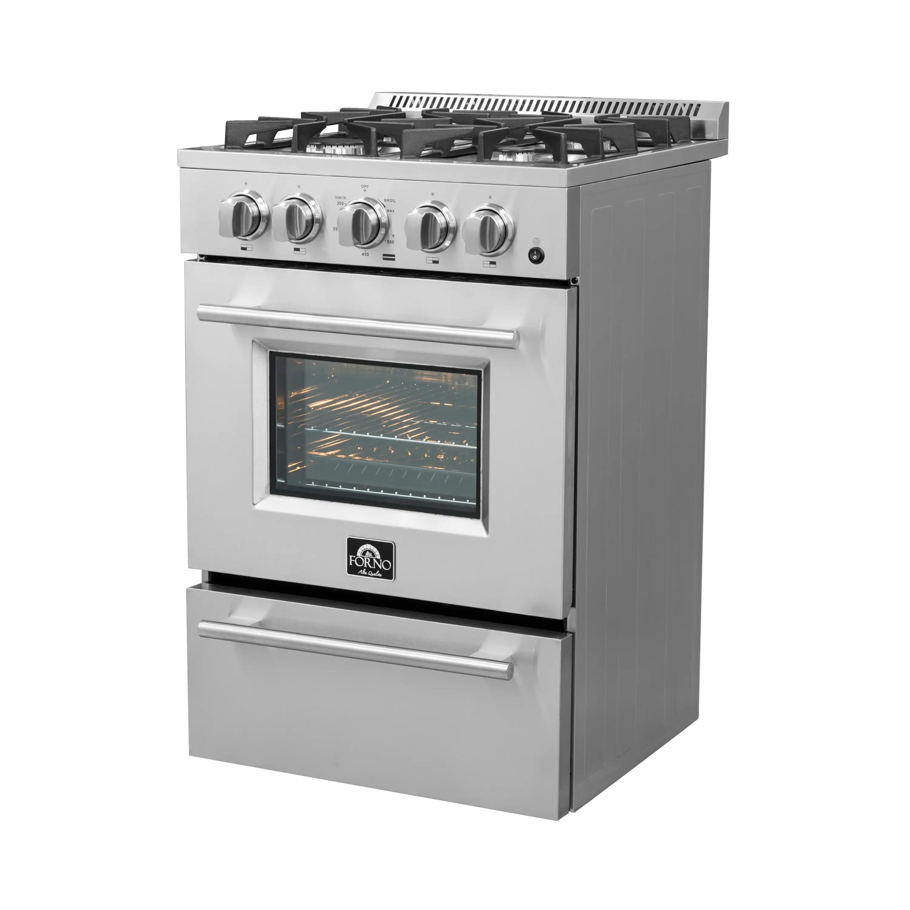Forno Breno 24-Inch Gas Range with 4 Burners in Stainless Steel (FFSGS6272-24)