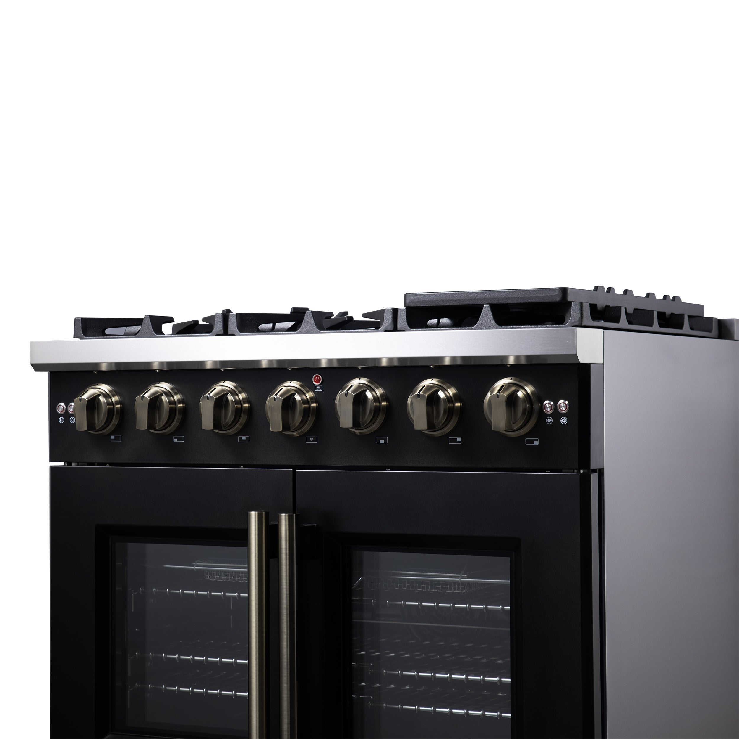 Forno Capriasca 36-Inch Freestanding French Door Gas Range with 6 Burners and 5.36 Cu.Ft. Convection Oven in Black with Antique Brass Handle (FFSGS6460-36BLK)