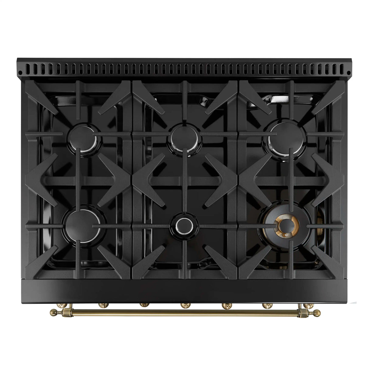 Forno 4-Piece Appliance Package - 36-Inch Gas Range, 60-Inch Convertible Refrigerator with Modern Trim, Dishwasher, and 30-Inch Microwave Drawer in Black with Antique Brass Trim