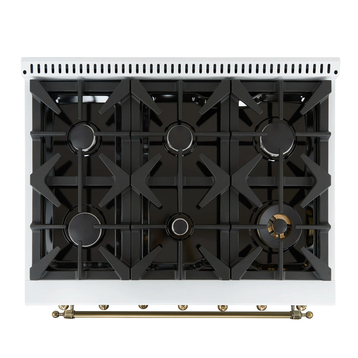 Forno 4-Piece Appliance Package - 36-Inch Antico Dual Fuel Range, Wall Mount Range Hood, 60-Inch Refrigerator, Dishwasher in White with Antique Brass Trim