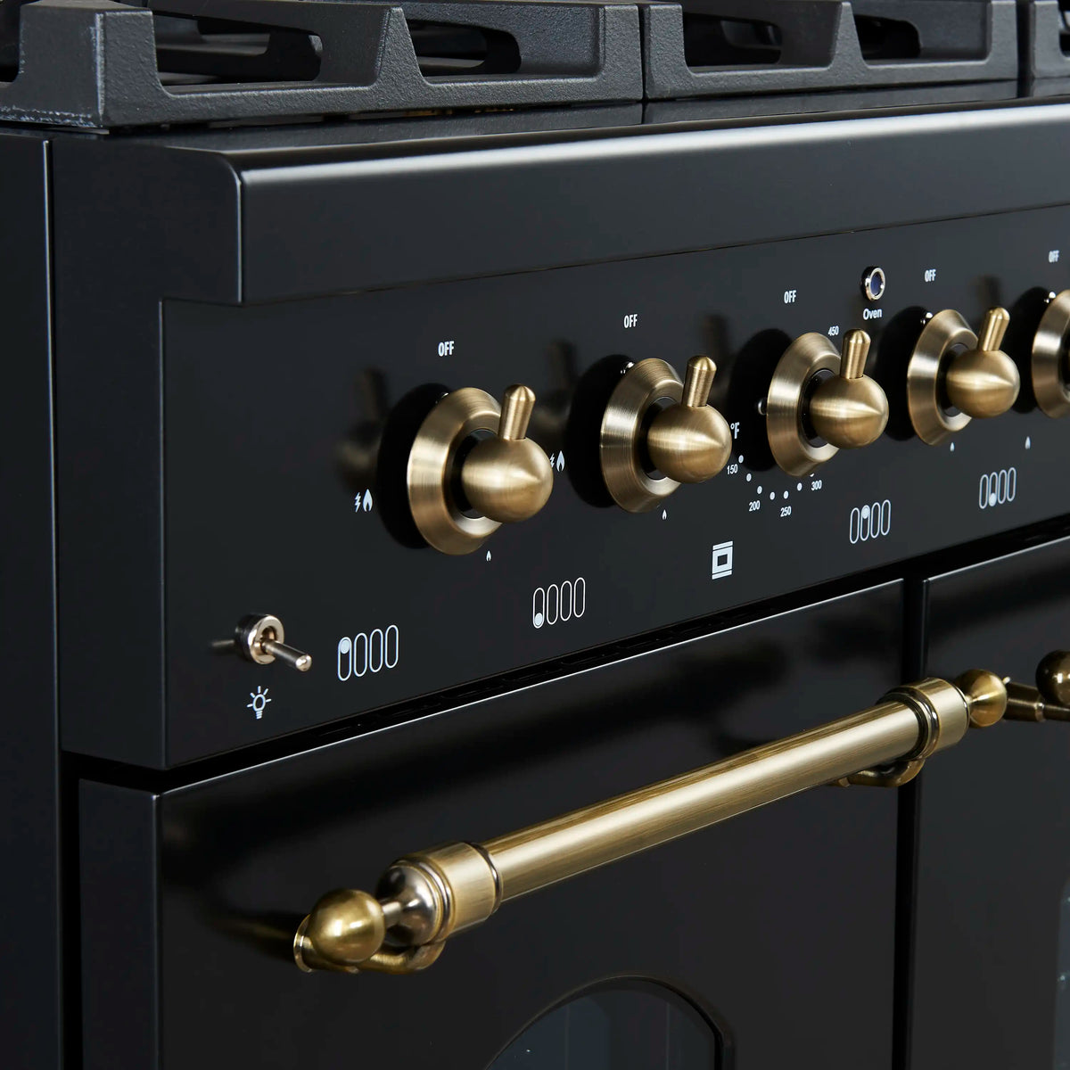 Forno 3-Piece Appliance Package - 48-Inch Gas Range, 60-Inch Convertible Refrigerator with Modern Trim, and Dishwasher in Black with Antique Brass Trim