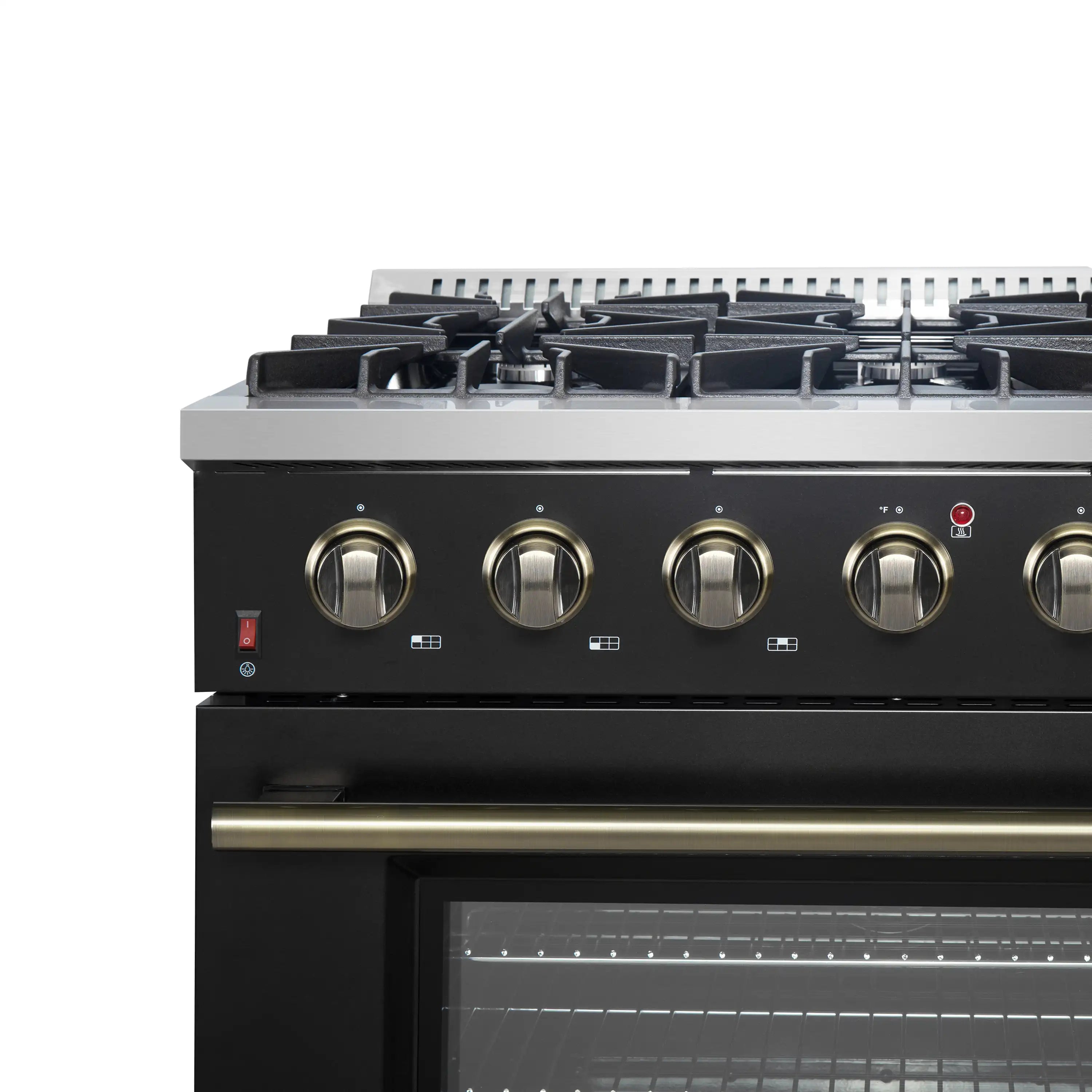 Forno Galiano 36-Inch Gas Range with 6 Burners and 5.36 Cu.Ft. Convection Oven in Black with Antique Brass Trim (FFSGS6244-36BLK)