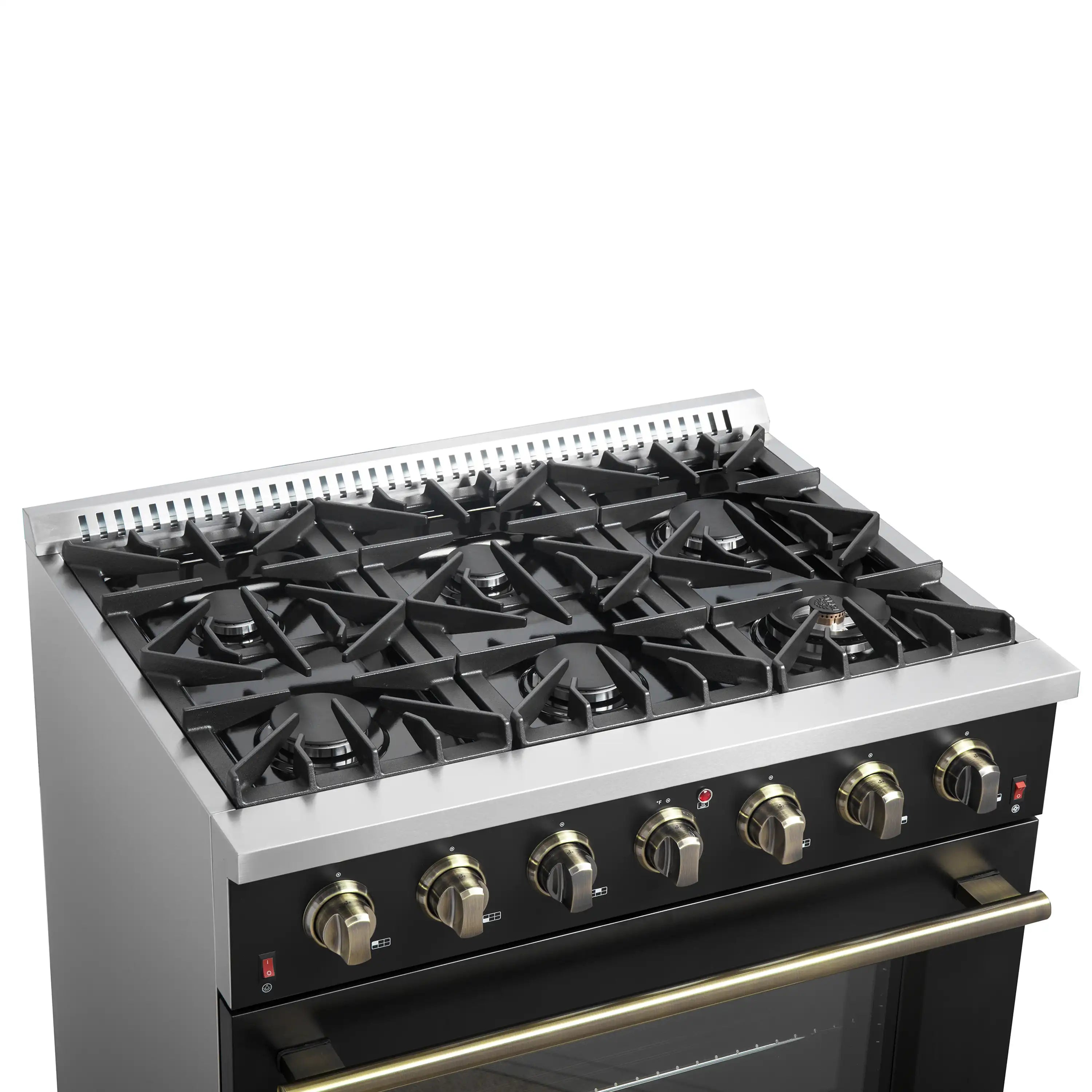 Forno Galiano 36-Inch Gas Range with 6 Burners and 5.36 Cu.Ft. Convection Oven in Black with Antique Brass Trim (FFSGS6244-36BLK)