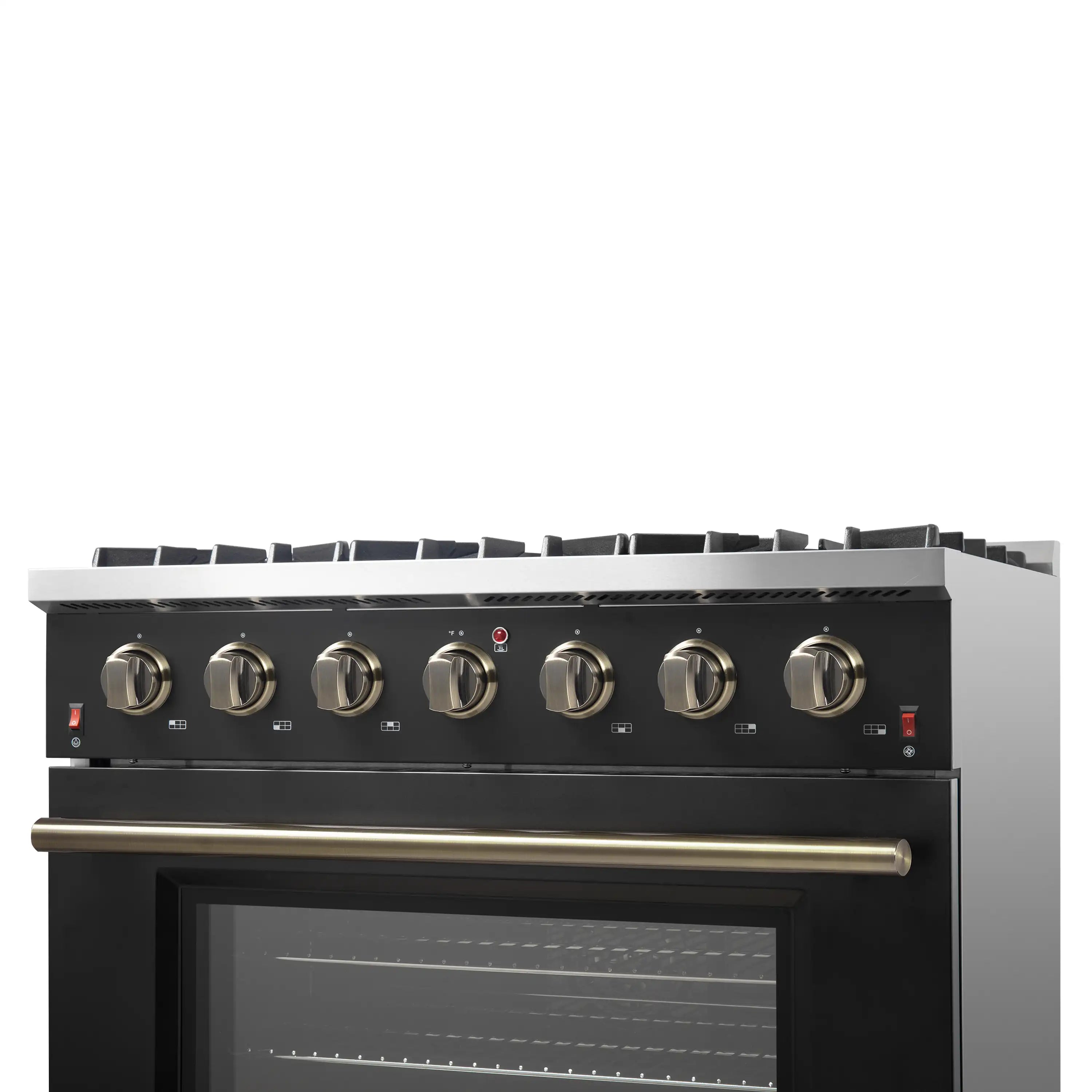 Forno Galiano 36-Inch Gas Range with 6 Burners and 5.36 Cu.Ft. Convection Oven in Black with Antique Brass Trim (FFSGS6244-36BLK)
