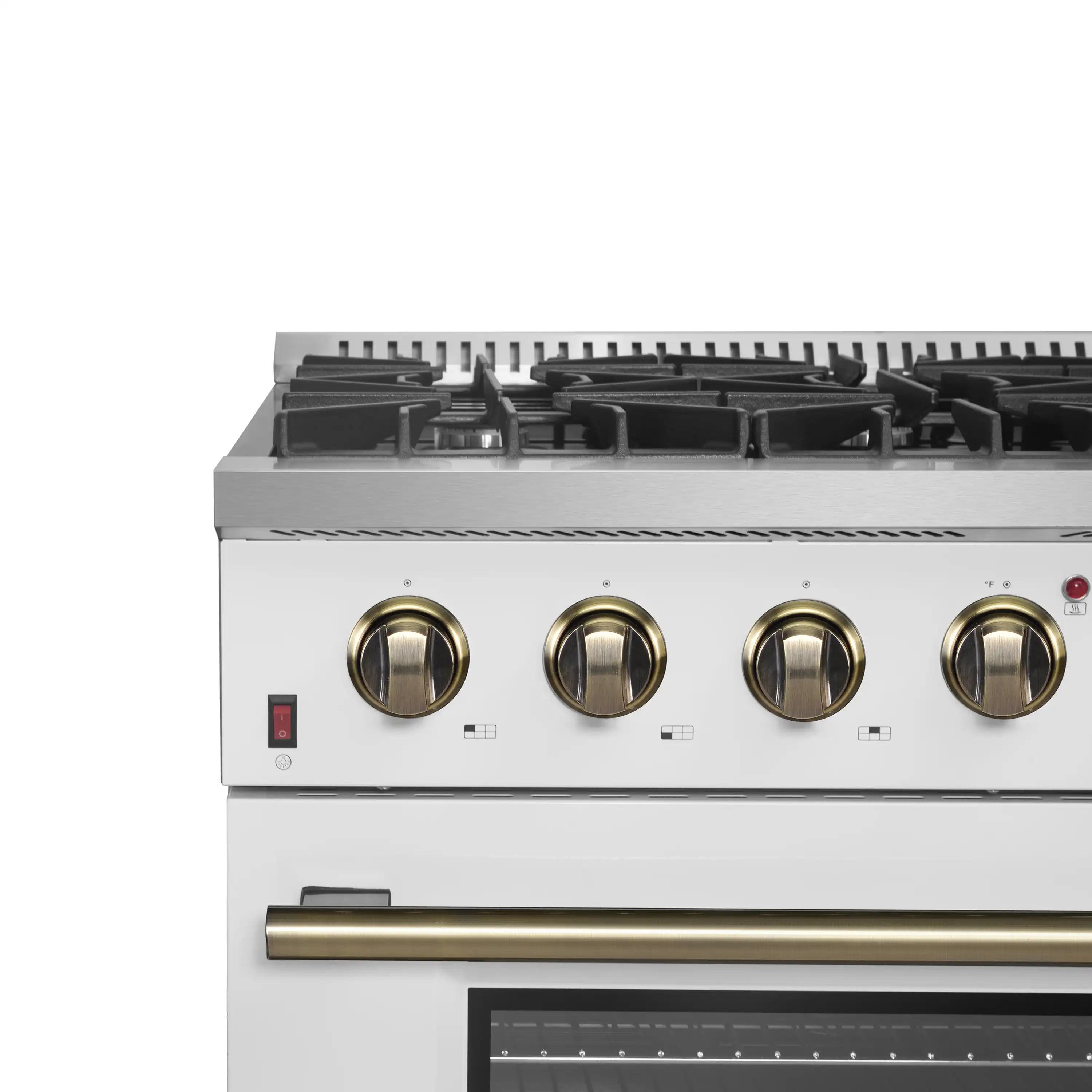 Forno Galiano 36-Inch Gas Range with 6 Burners and 5.36 Cu.Ft. Convection Oven in White with Antique Brass Trim (FFSGS6244-36WHT)