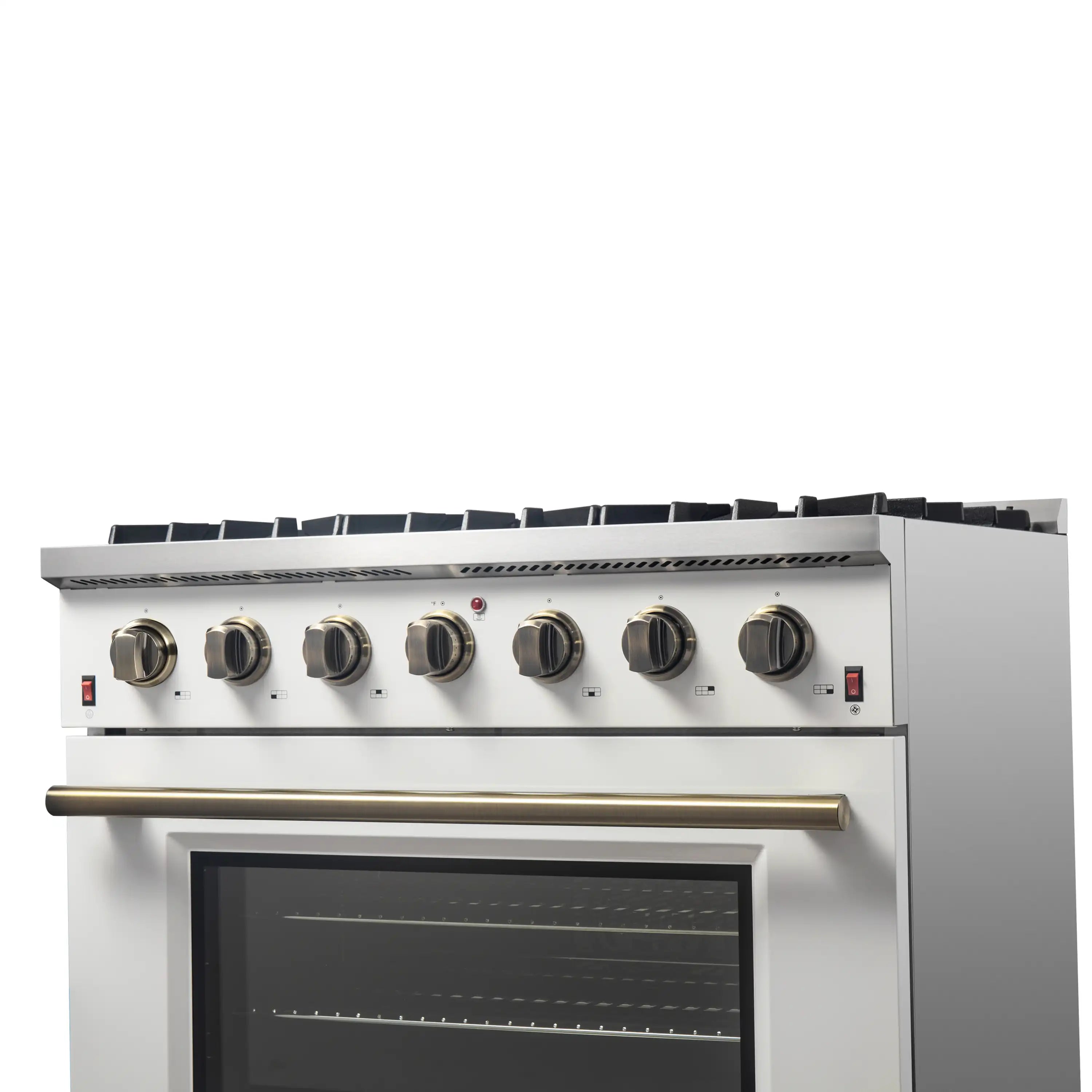Forno Galiano 36-Inch Gas Range with 6 Burners and 5.36 Cu.Ft. Convection Oven in White with Antique Brass Trim (FFSGS6244-36WHT)