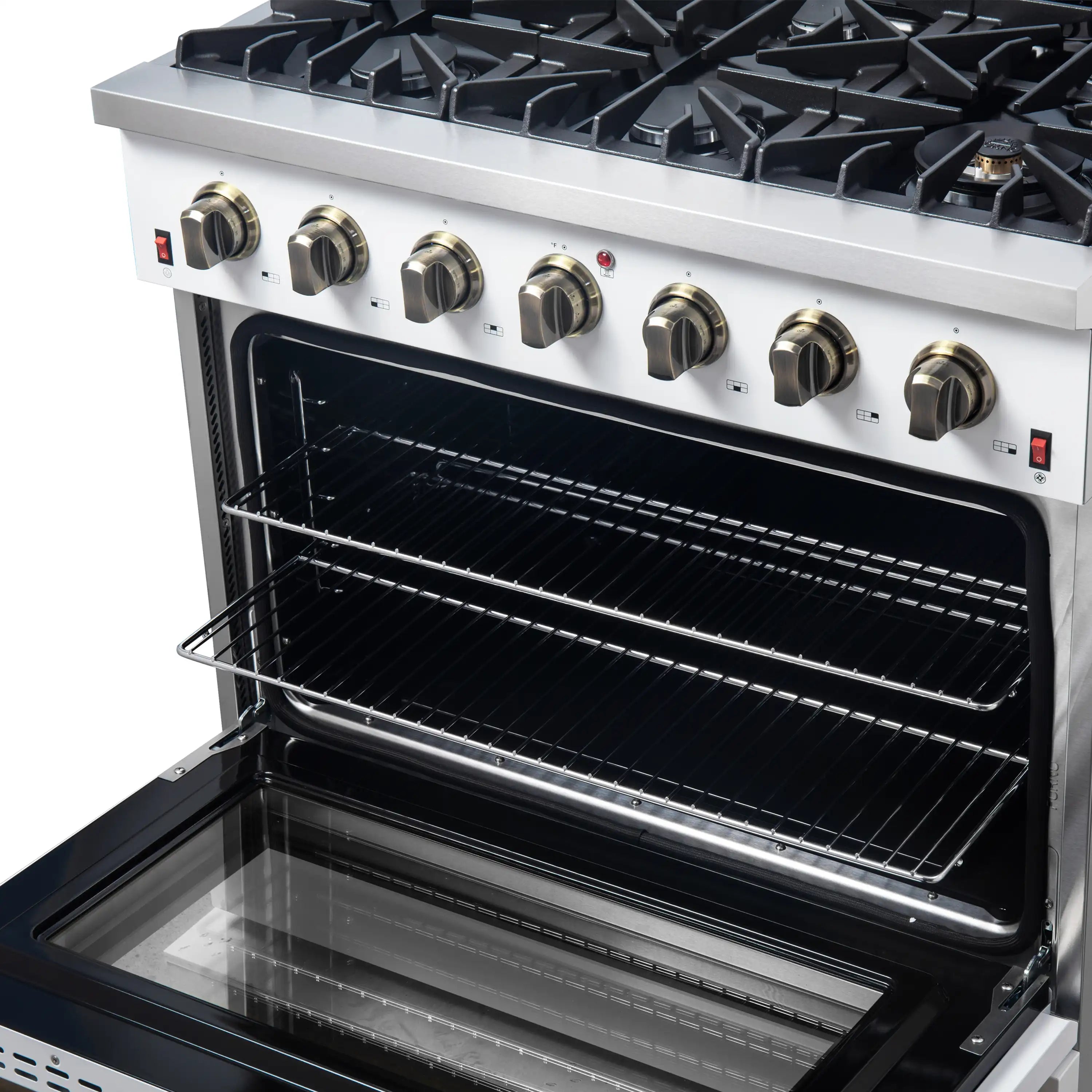 Forno Galiano 36-Inch Gas Range with 6 Burners and 5.36 Cu.Ft. Convection Oven in White with Antique Brass Trim (FFSGS6244-36WHT)