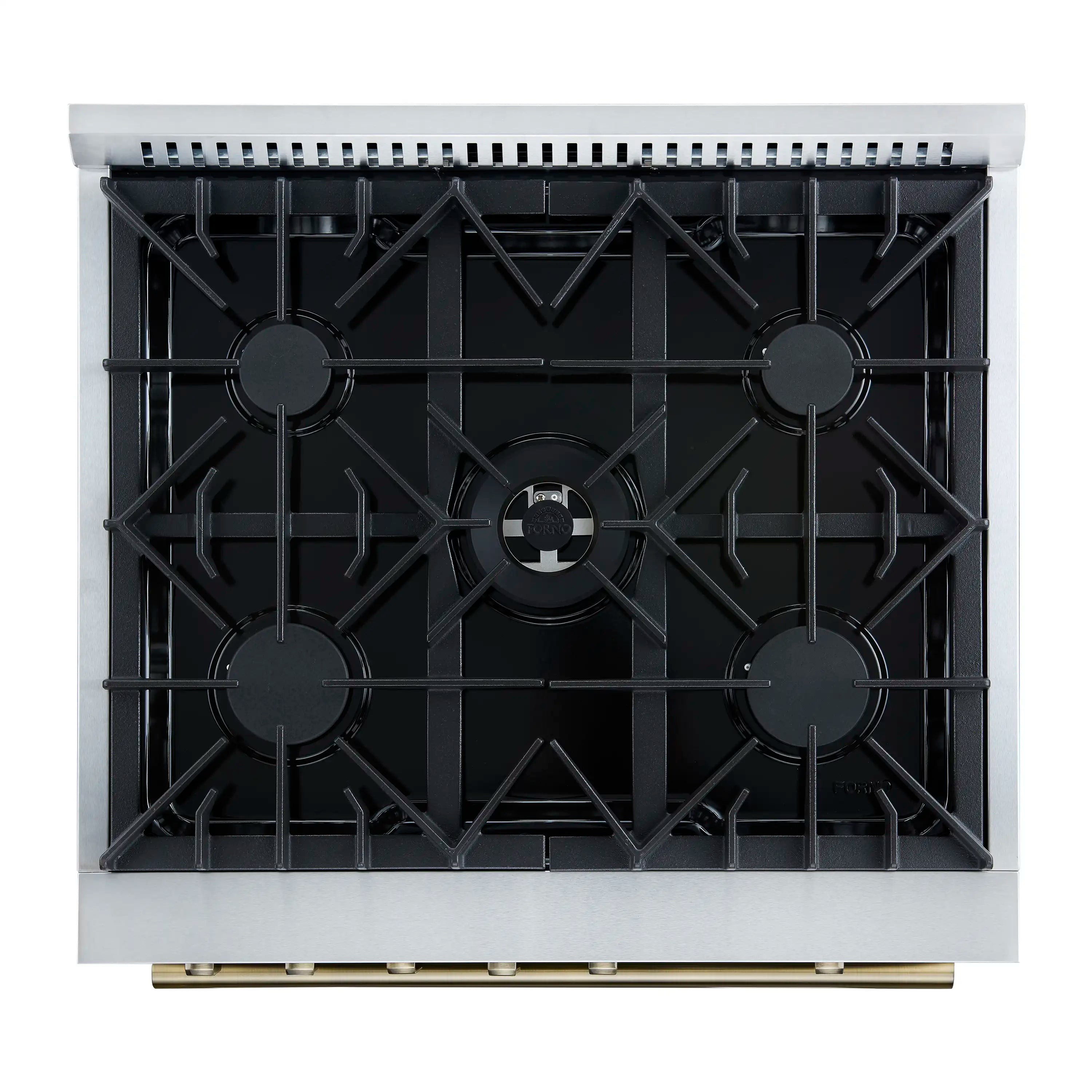 Forno Giovanni 30-Inch Gas Range with 5 Burners and 4.32 Cu.Ft. Convection Gas Oven with Temperature Gauge in Black with Antique Brass Trim (FFSGS6274-30BLK)