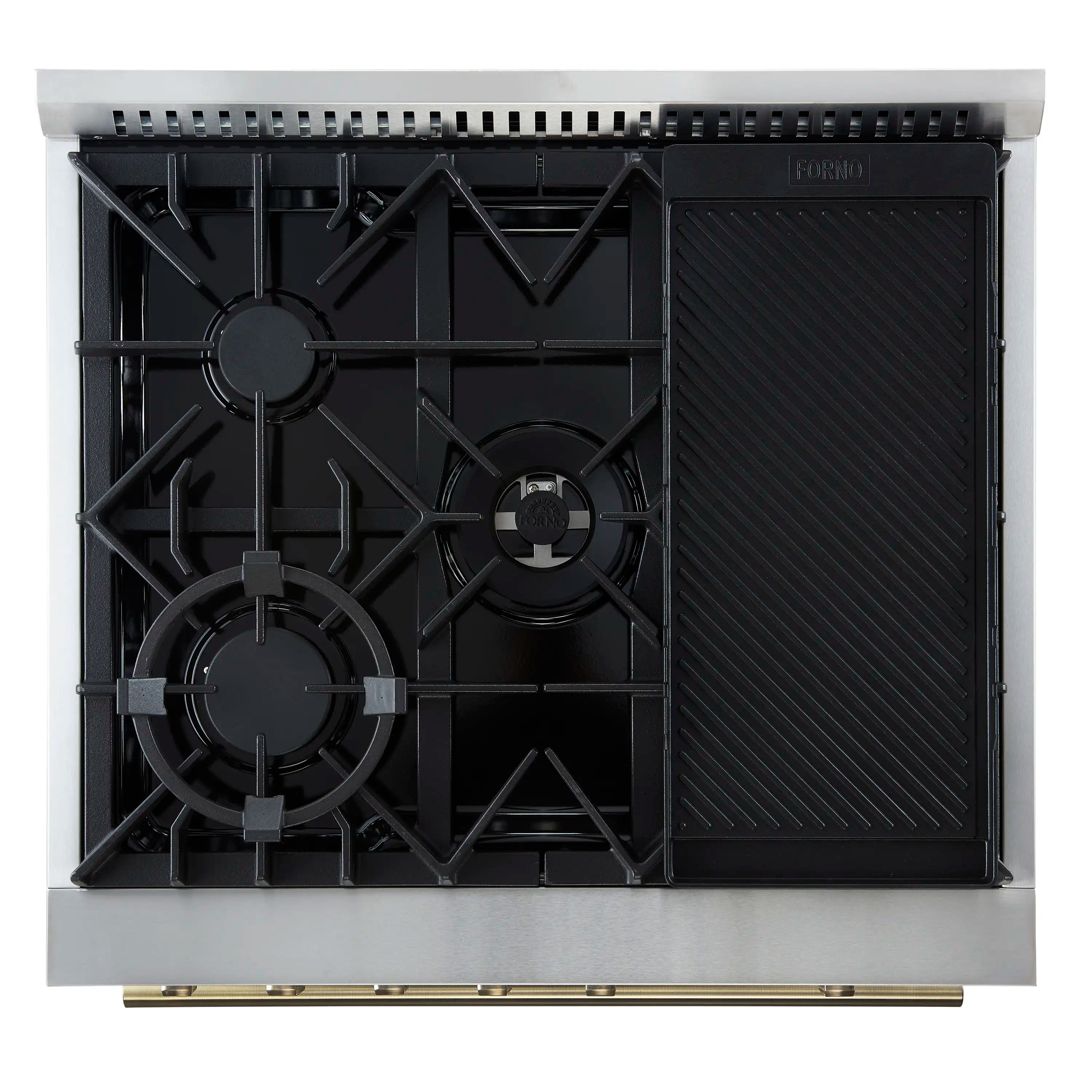 Forno Giovanni 30-Inch Gas Range with 5 Burners and 4.32 Cu.Ft. Convection Gas Oven with Temperature Gauge in Black with Antique Brass Trim (FFSGS6274-30BLK)