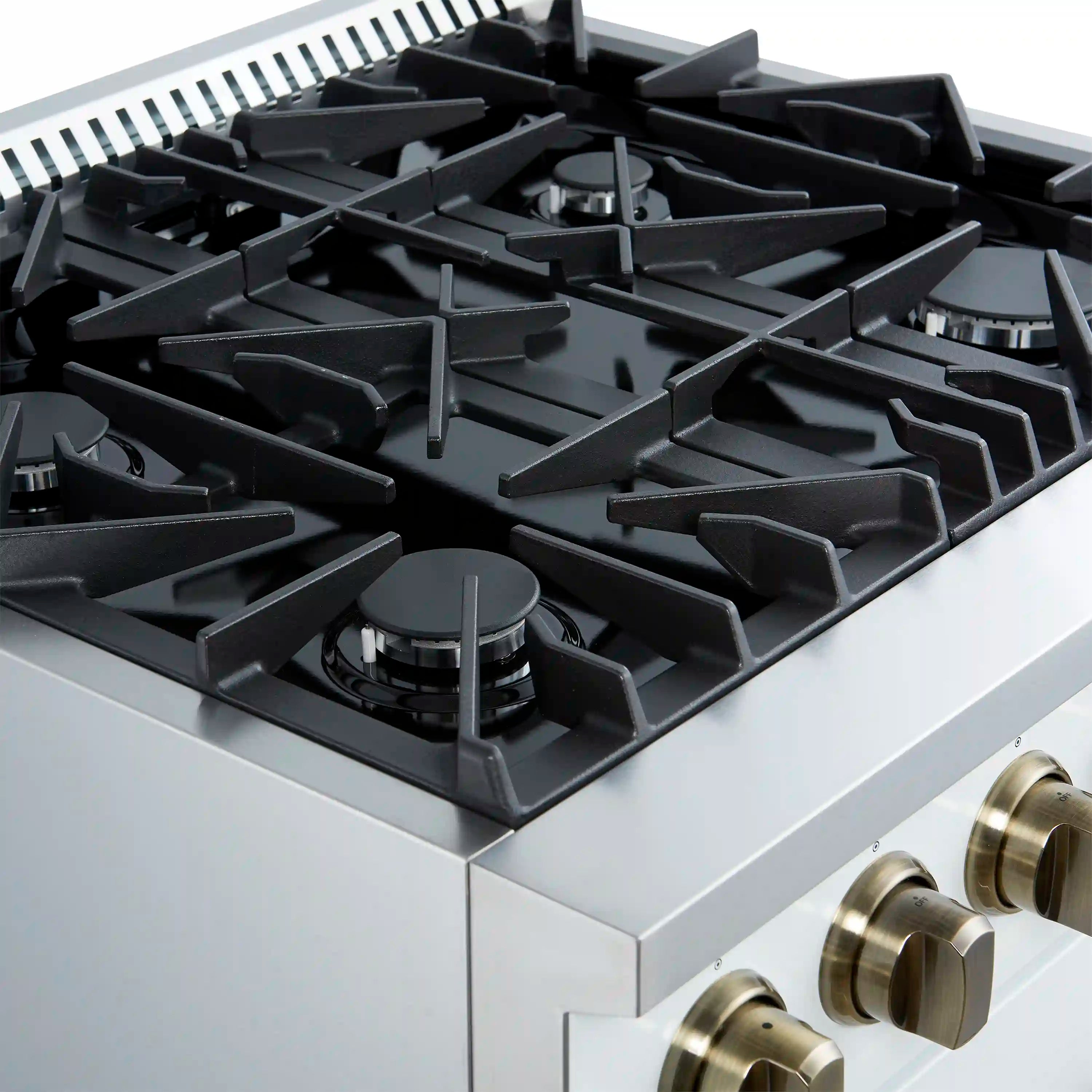 Forno Marco 30-Inch Gas Range with 4 Burners and 4.32 Cu.Ft. Convection Oven in White with Antique Brass Trim (FFSGS6277-30WHT)
