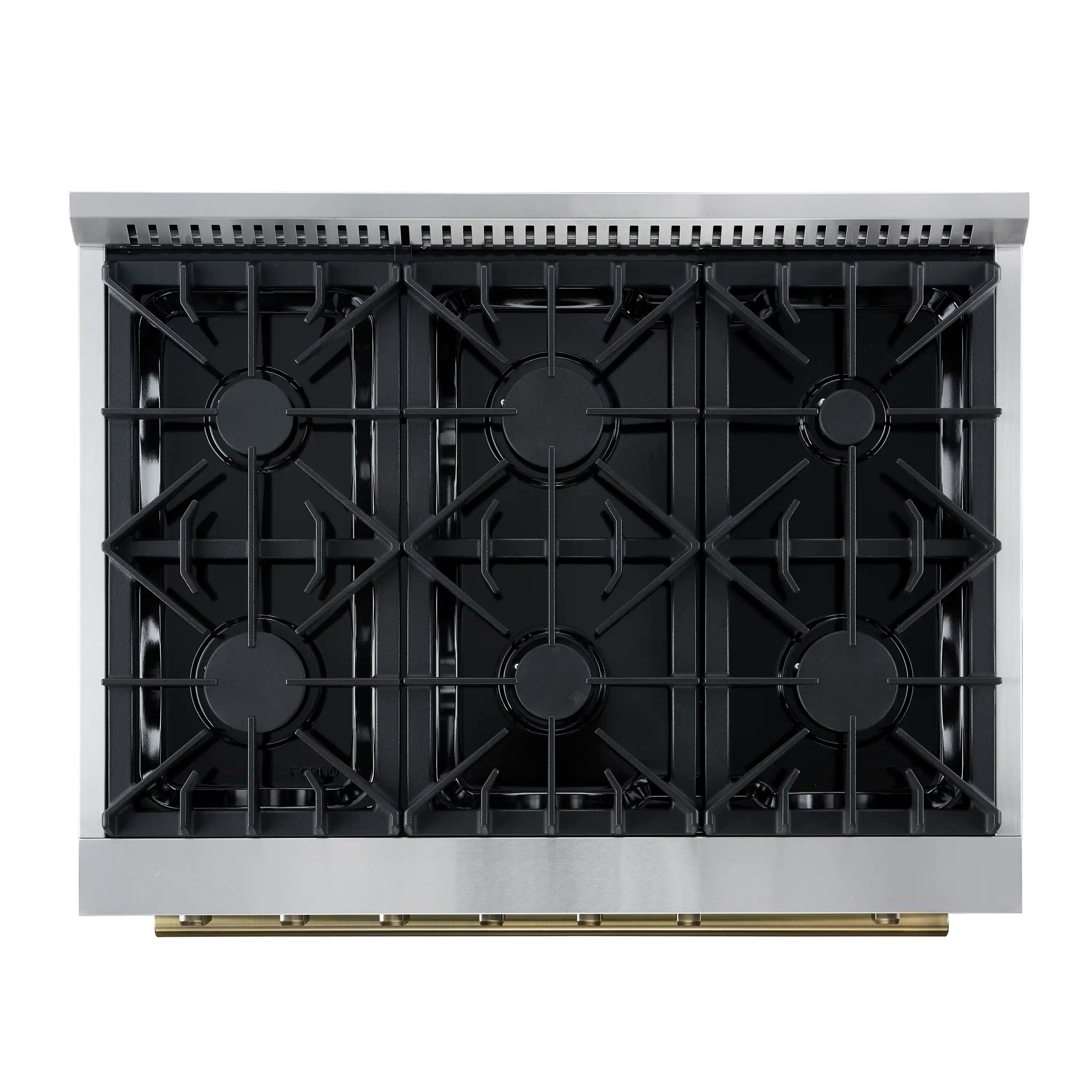 Forno Marco 36-Inch Gas Range with 6 Burners and 5.36 Cu.Ft. Convection Oven in Black with Antique Brass Trim (FFSGS6277-36BLK)